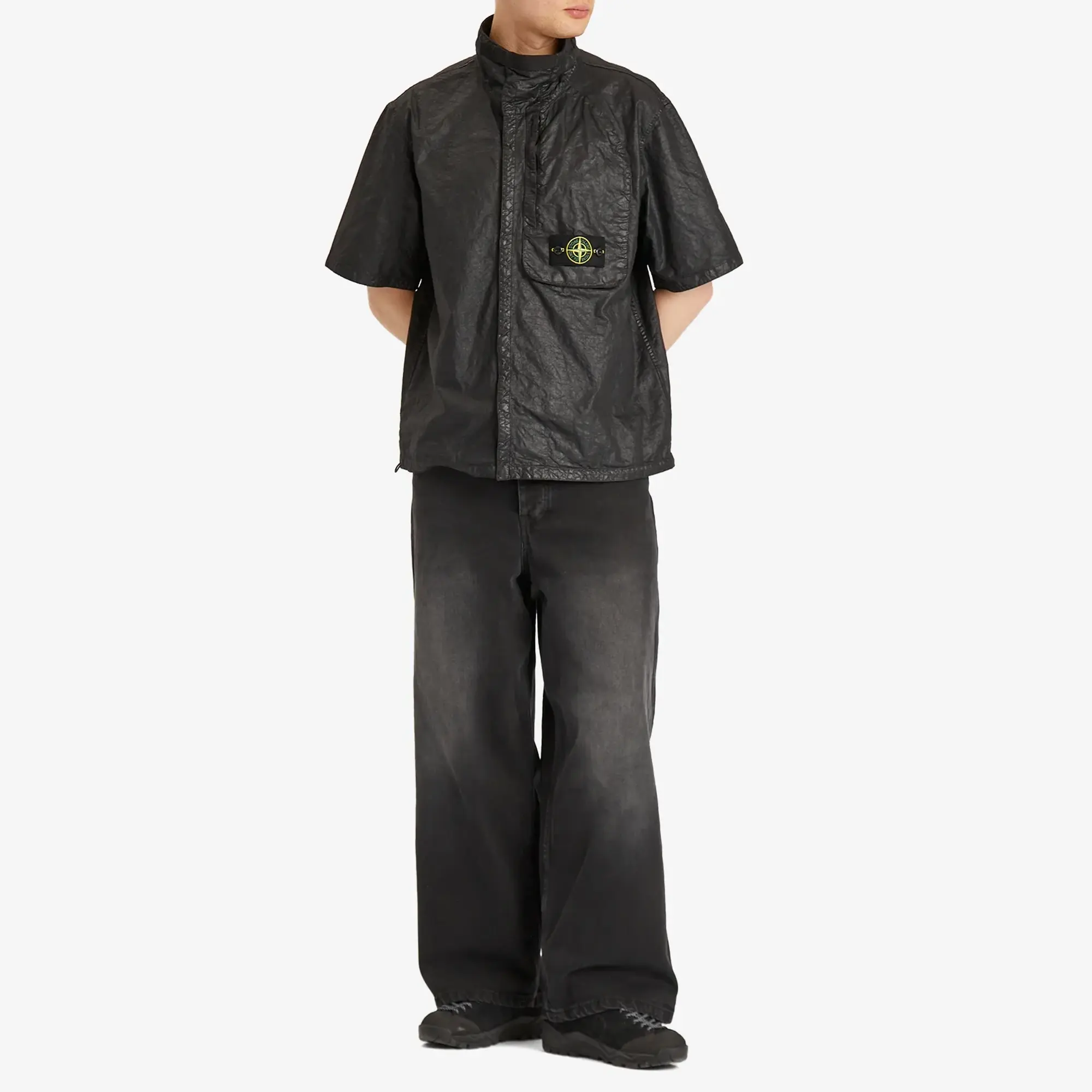 Stone Island Men's Organic Nylon Panama-TC Short Sleeve Shirt Black