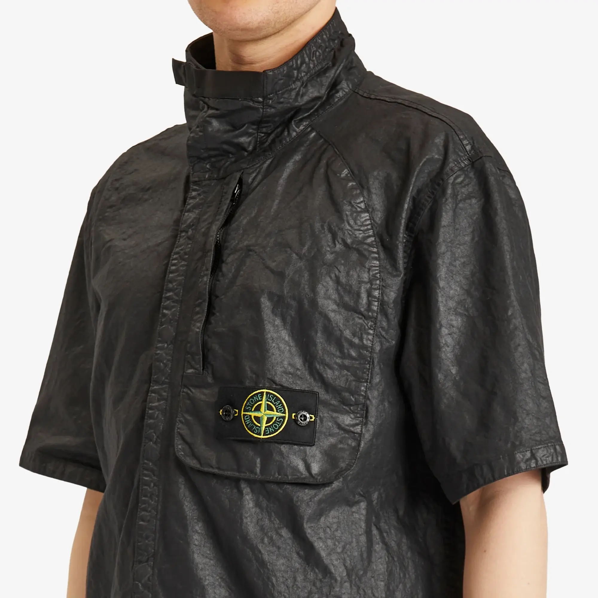 Stone Island Men's Organic Nylon Panama-TC Short Sleeve Shirt Black