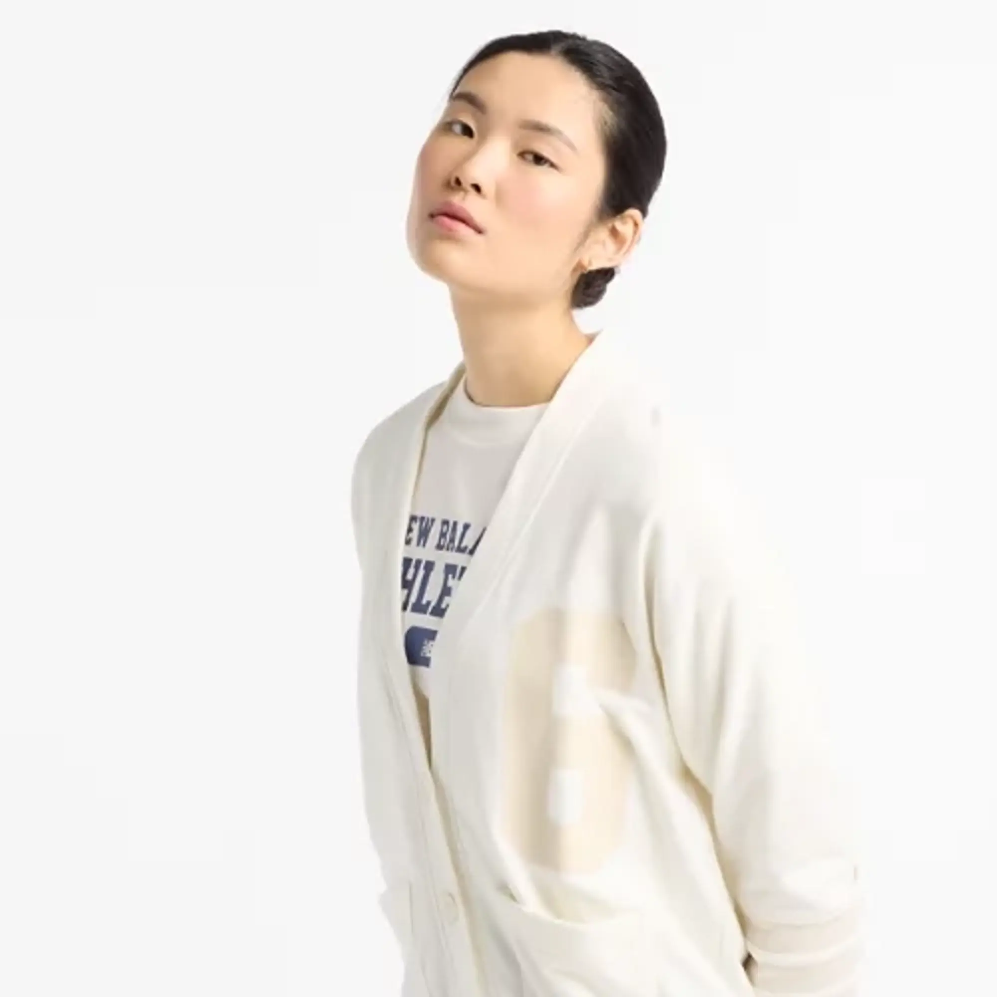 New Balance Women's Coastal Fleece Cardigan in White Cotton Fleece