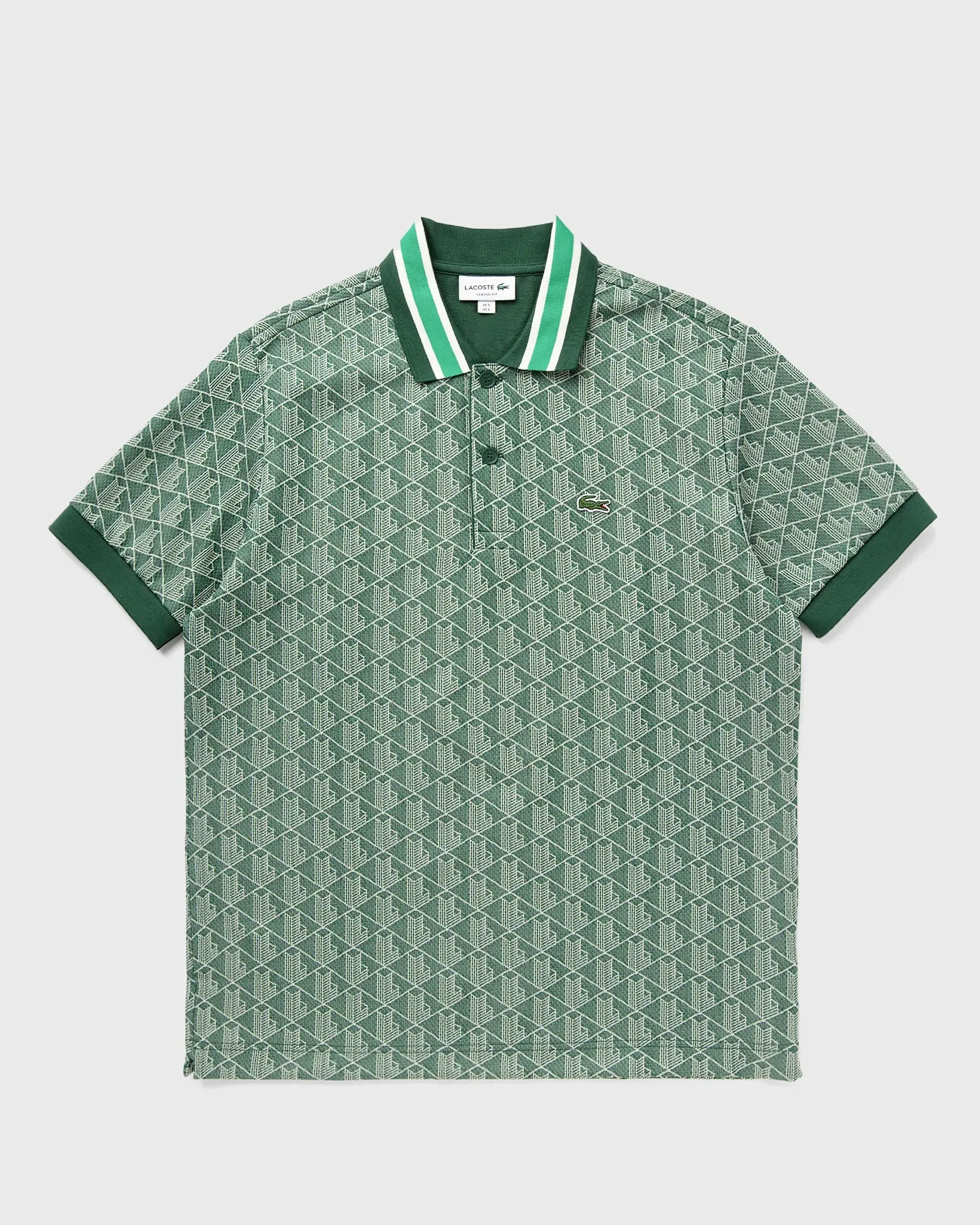 Lacoste Classic Fit Monogram Jacquard Polo Shirt - Green / Beige