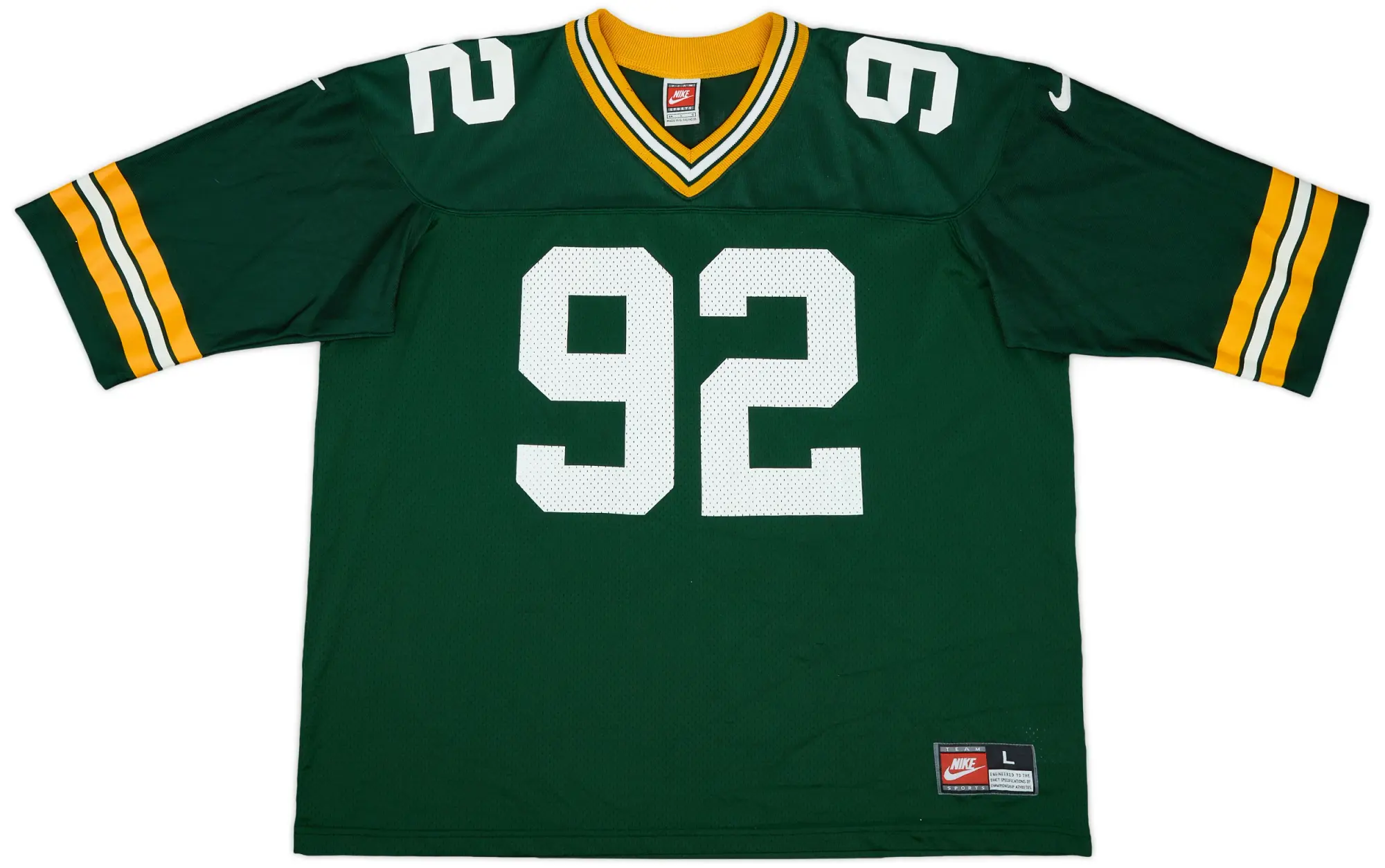 1997-98 Green Bay Packers White #92 Nike Home Jersey - 9/10 - (L)