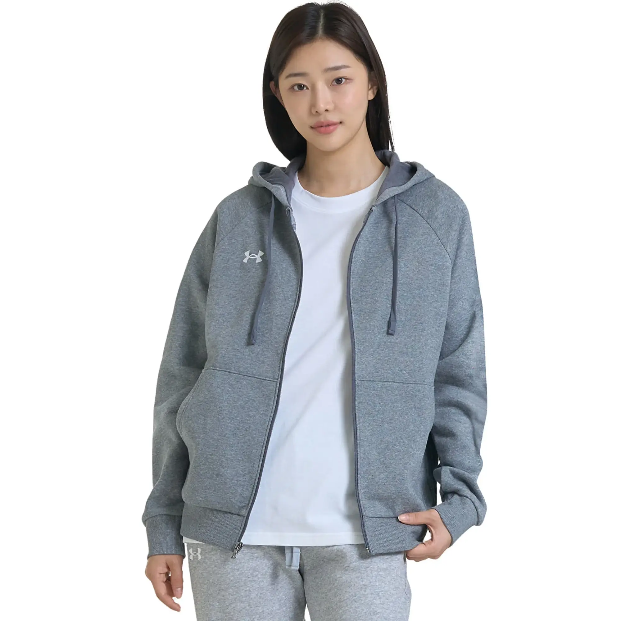 Sweatshirt Under Armour Rival Fleece Fz Hoodie Castlerock Light Heather/ White S