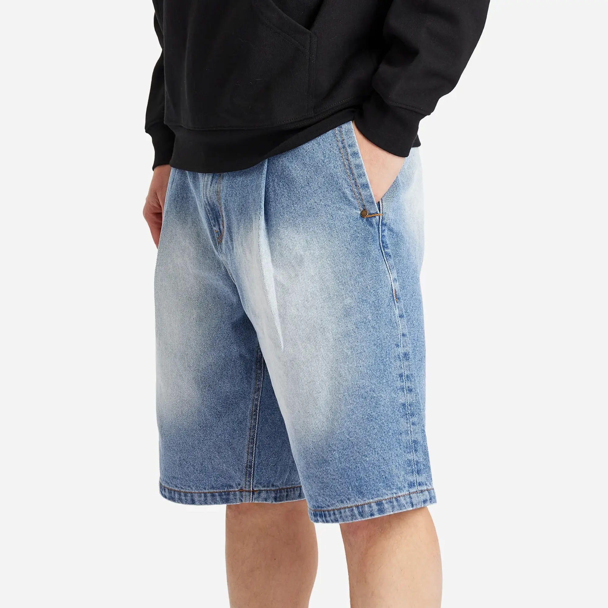 Dime Men's Pleated Denim Shorts Blue Washed