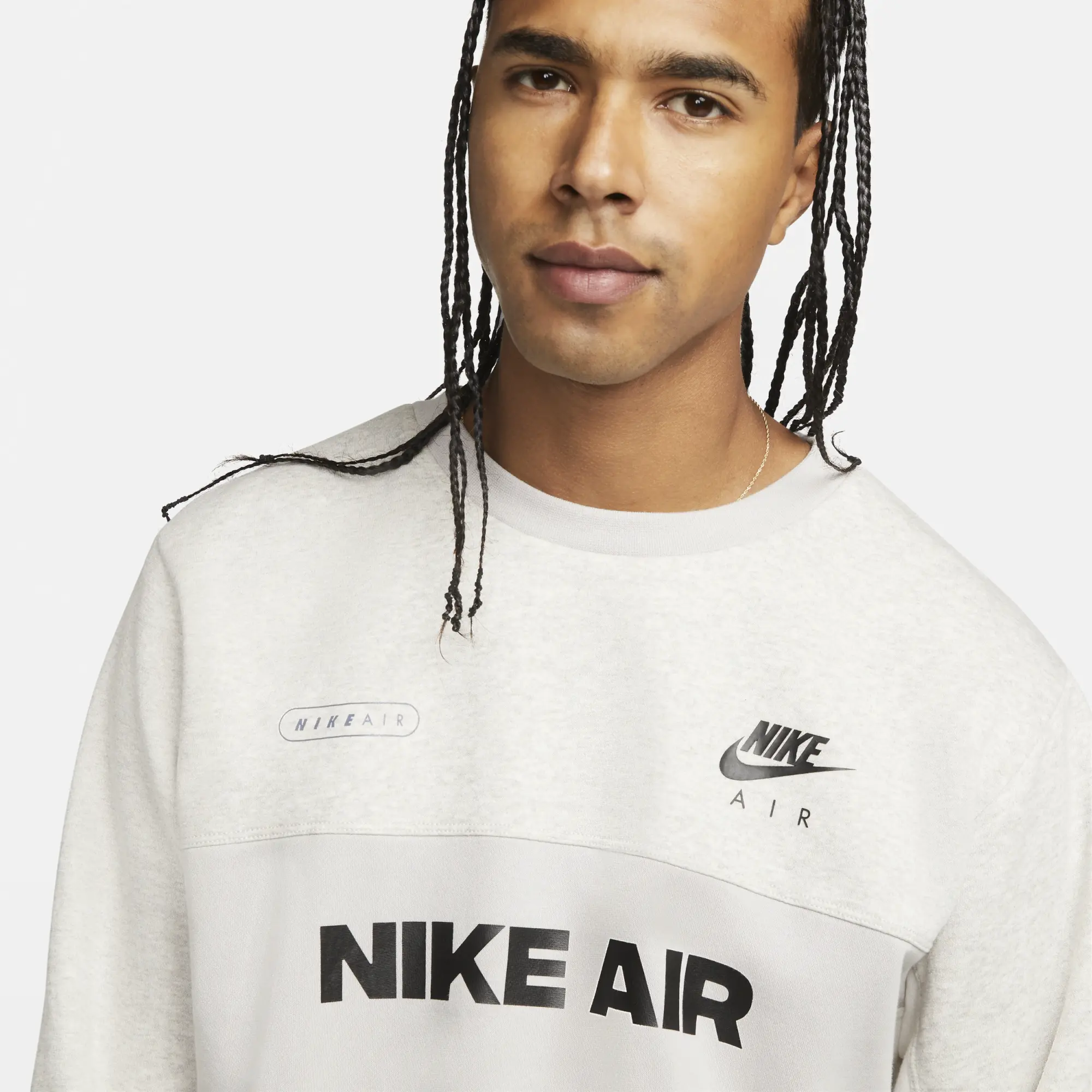Nike Air Men's Brushed-Back Fleece Crew - Grey - Cotton/Polyester