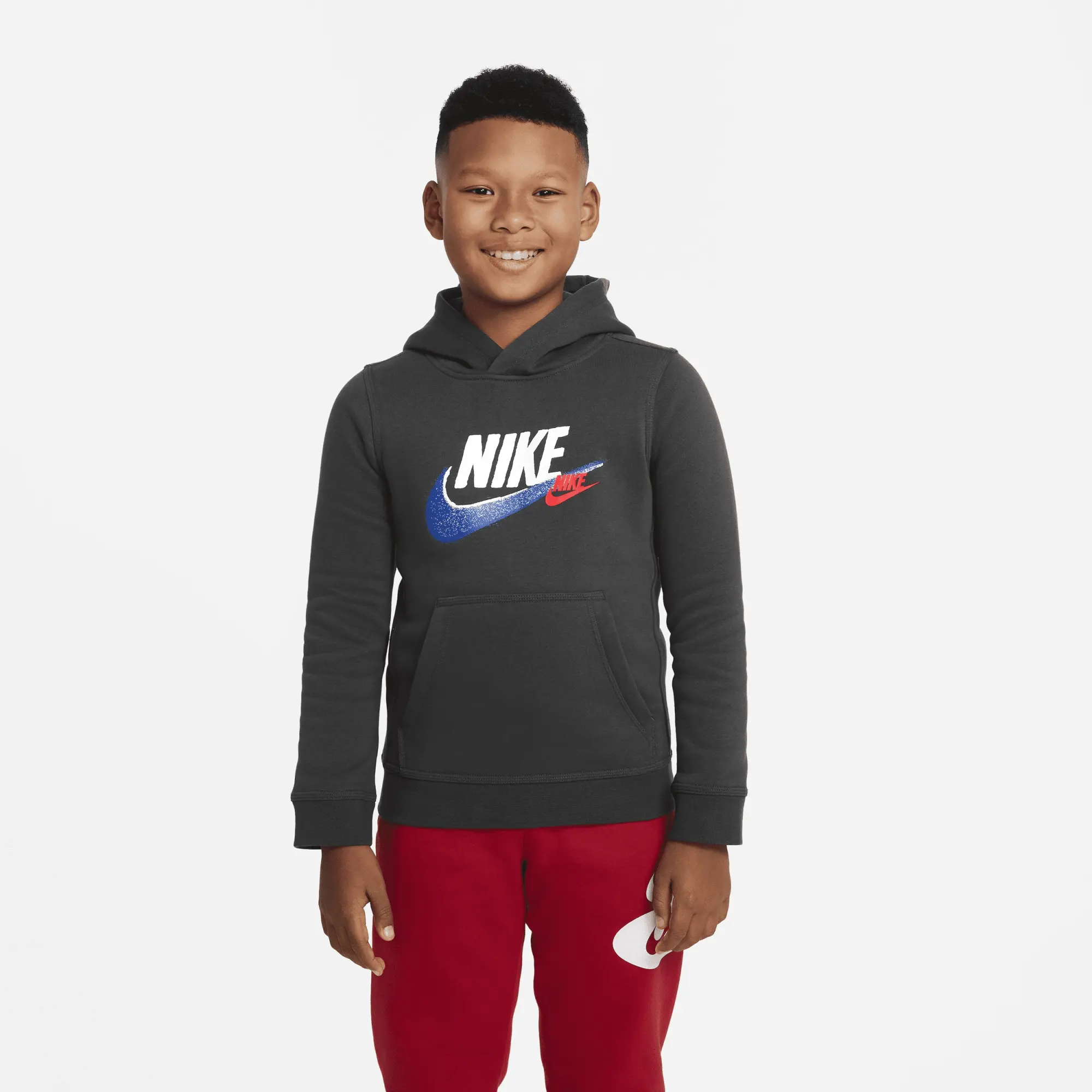 Nike Sportswear Standard Issue Older Kids' (Boys') Fleece Pullover Hoodie - Grey - Cotton/Polyester