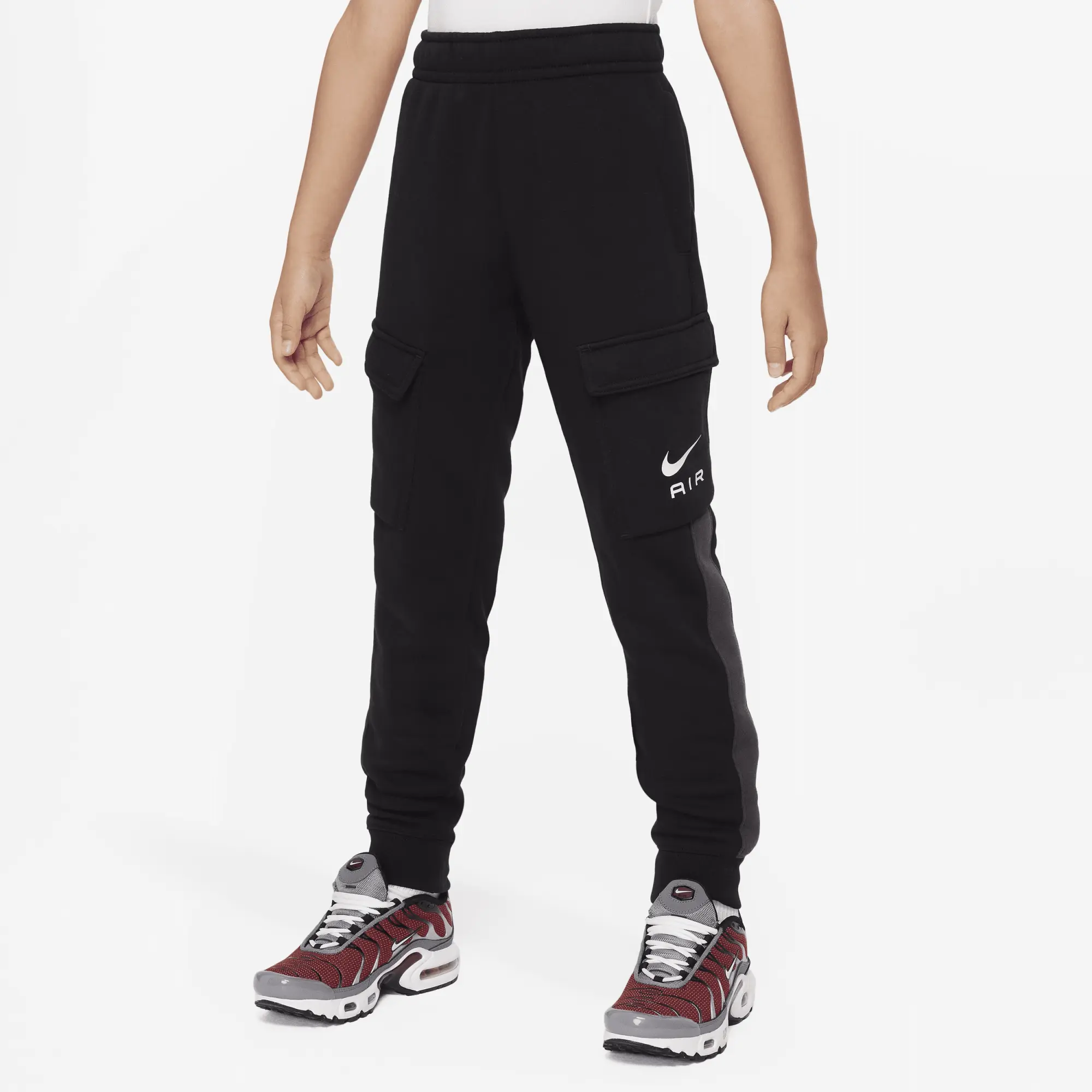 Nike Air Older Kids' Fleece Cargo Trousers - Black - Cotton/Polyester