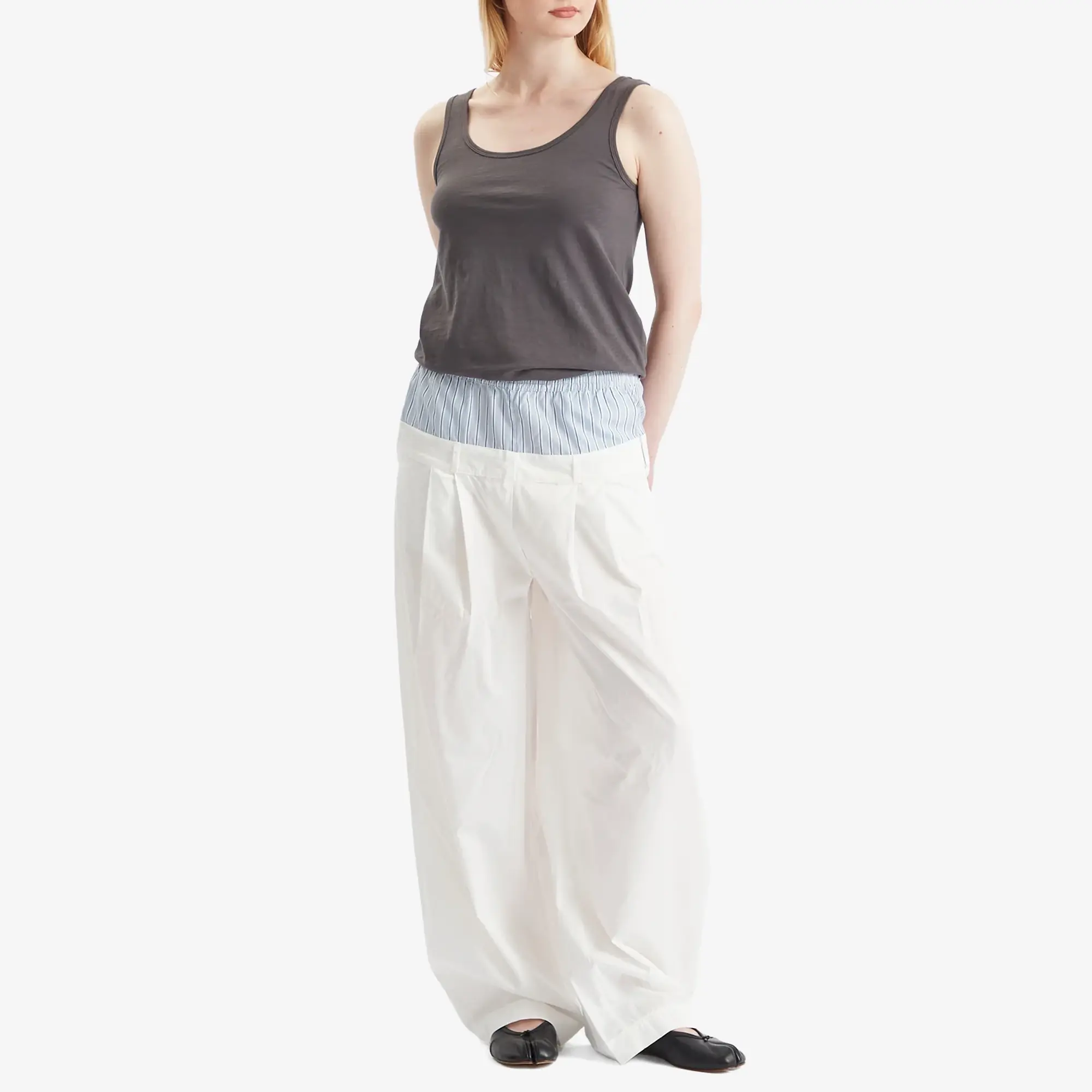 STEL Women's Layered Wide Barrow Leg Trousers Blue Stripe