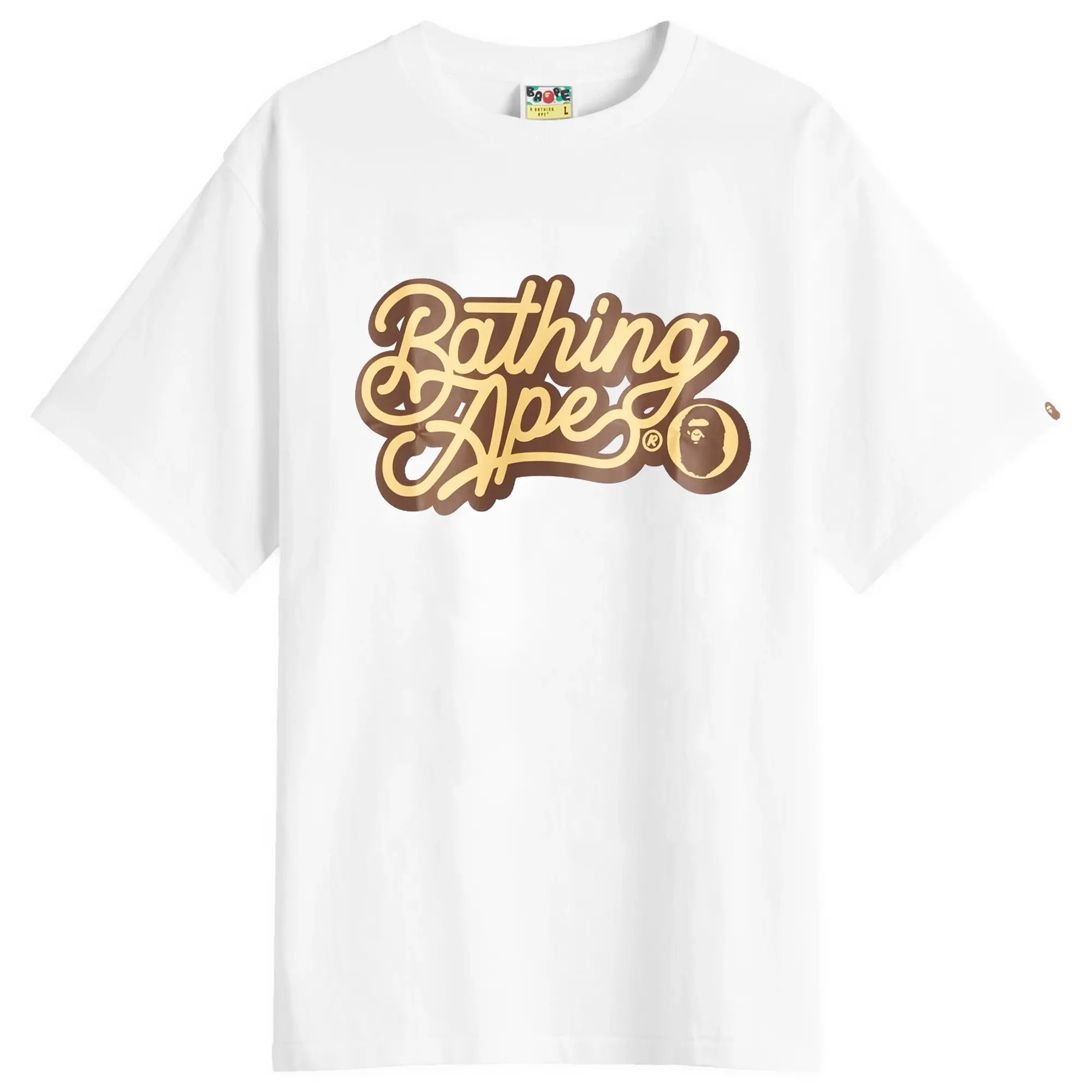 A Bathing Ape Men's Bathing Ape Script Logo Tee White X Brown
