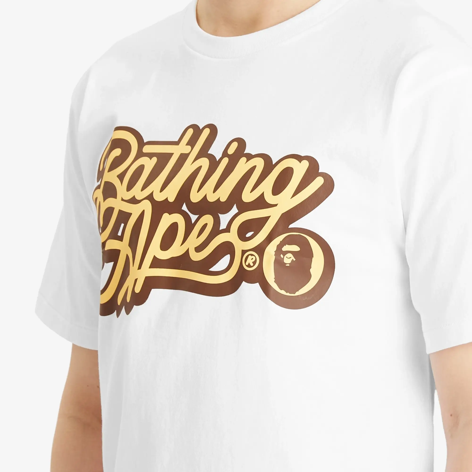 A Bathing Ape Men's Bathing Ape Script Logo Tee White X Brown