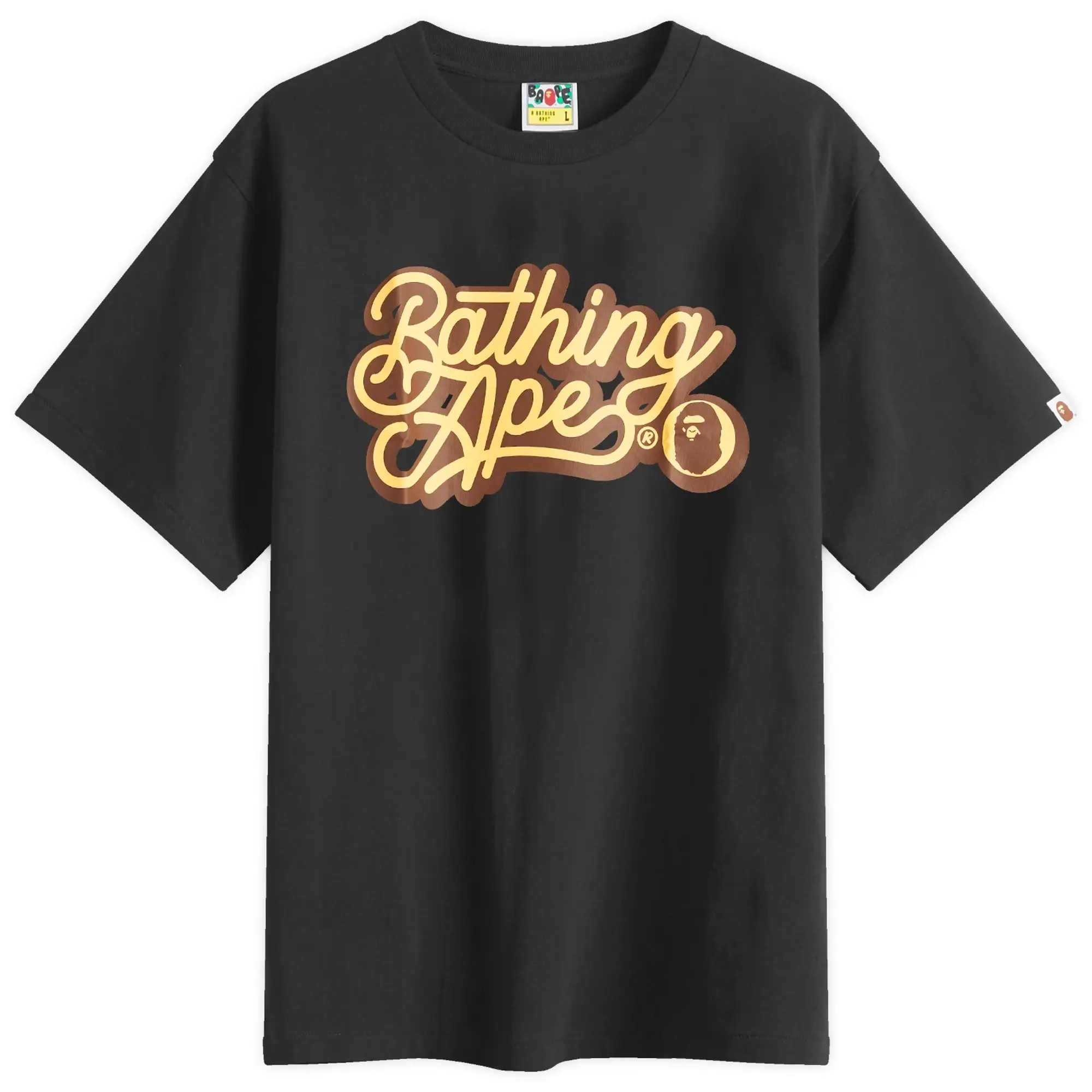 A Bathing Ape Men's Bathing Ape Script Logo Tee Black X Brown