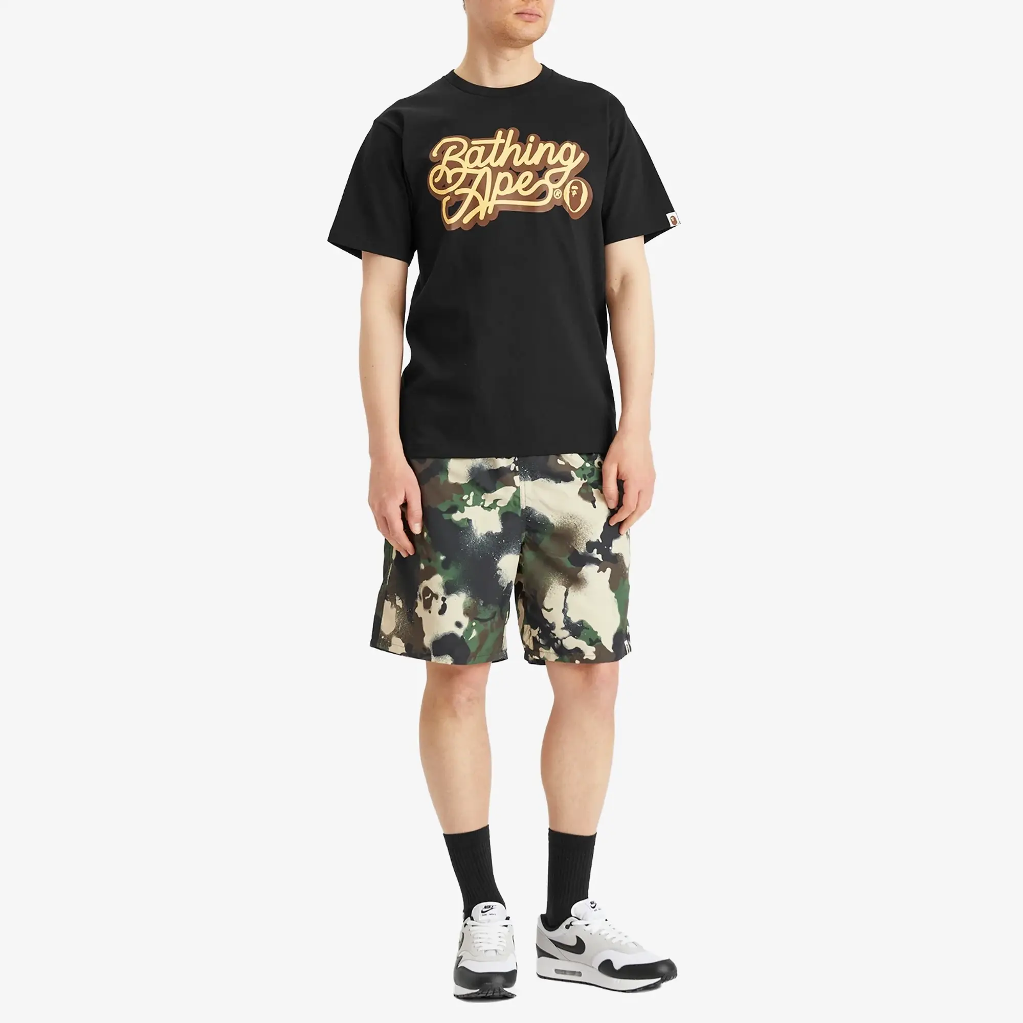 A Bathing Ape Men's Bathing Ape Script Logo Tee Black X Brown