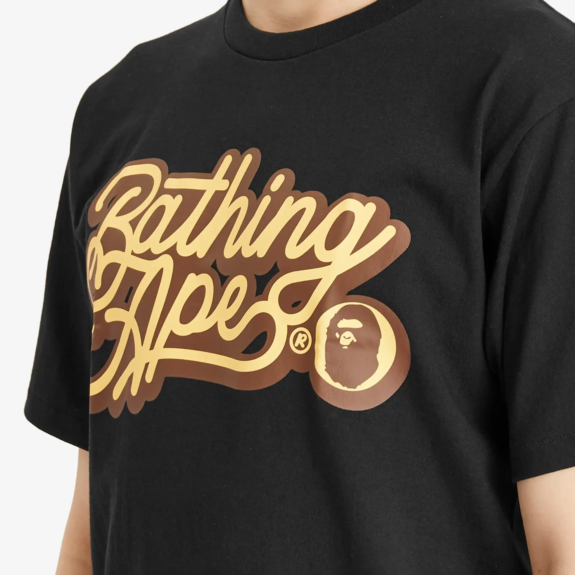 A Bathing Ape Men's Bathing Ape Script Logo Tee Black X Brown