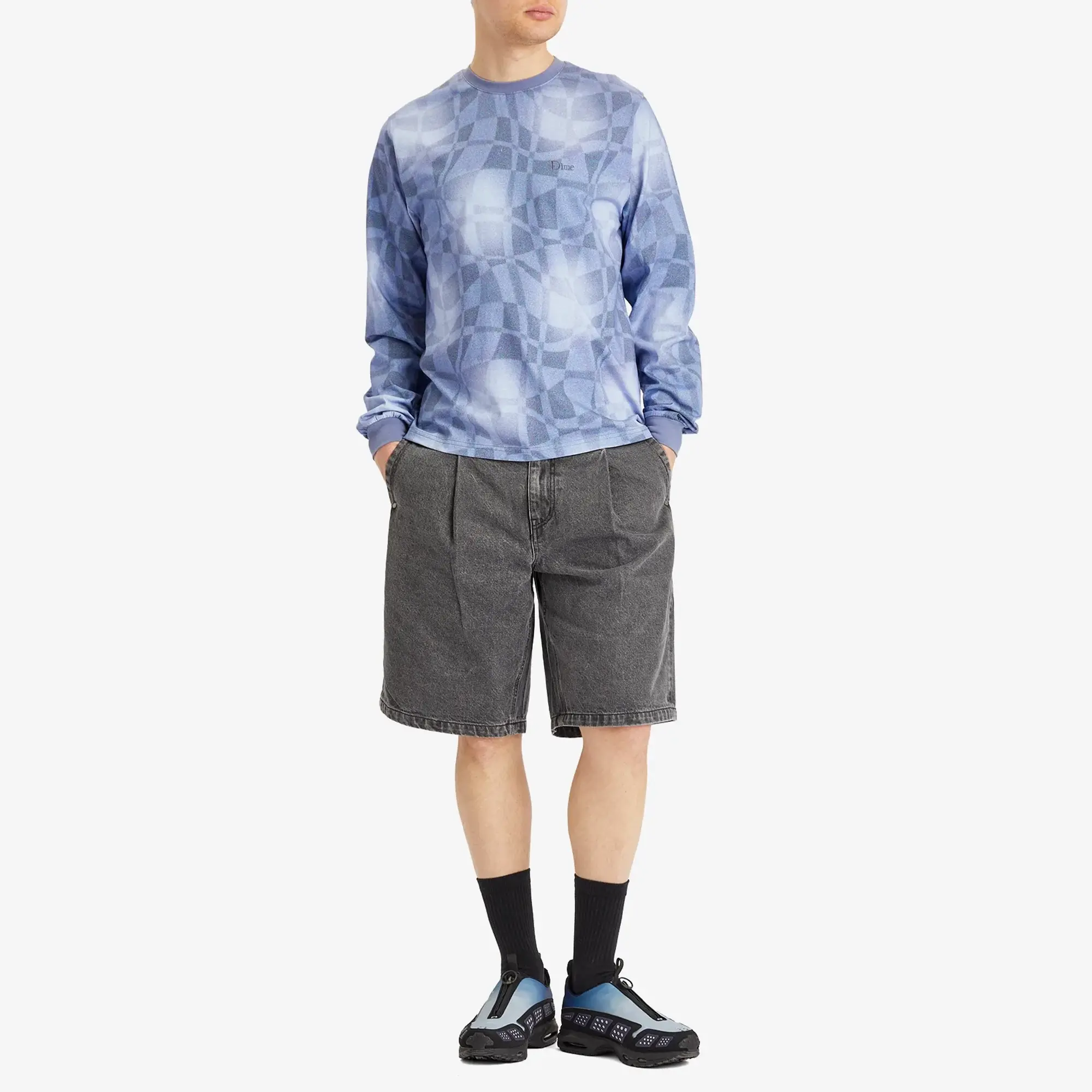 Dime Men's Abstract Long Sleeve T-Shirt Static Blue