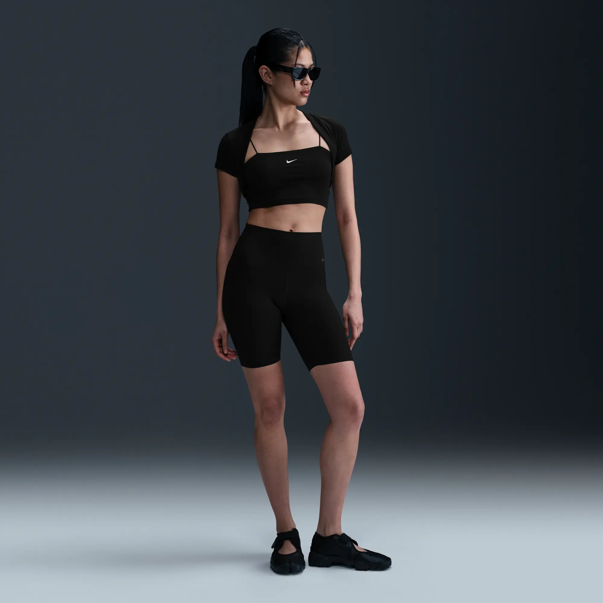 Nike Sportswear Chill Knit Women's Tight Cropped Mini-Rib 2-in-1 Top - Black - Polyester/Lyocell/Spandex
