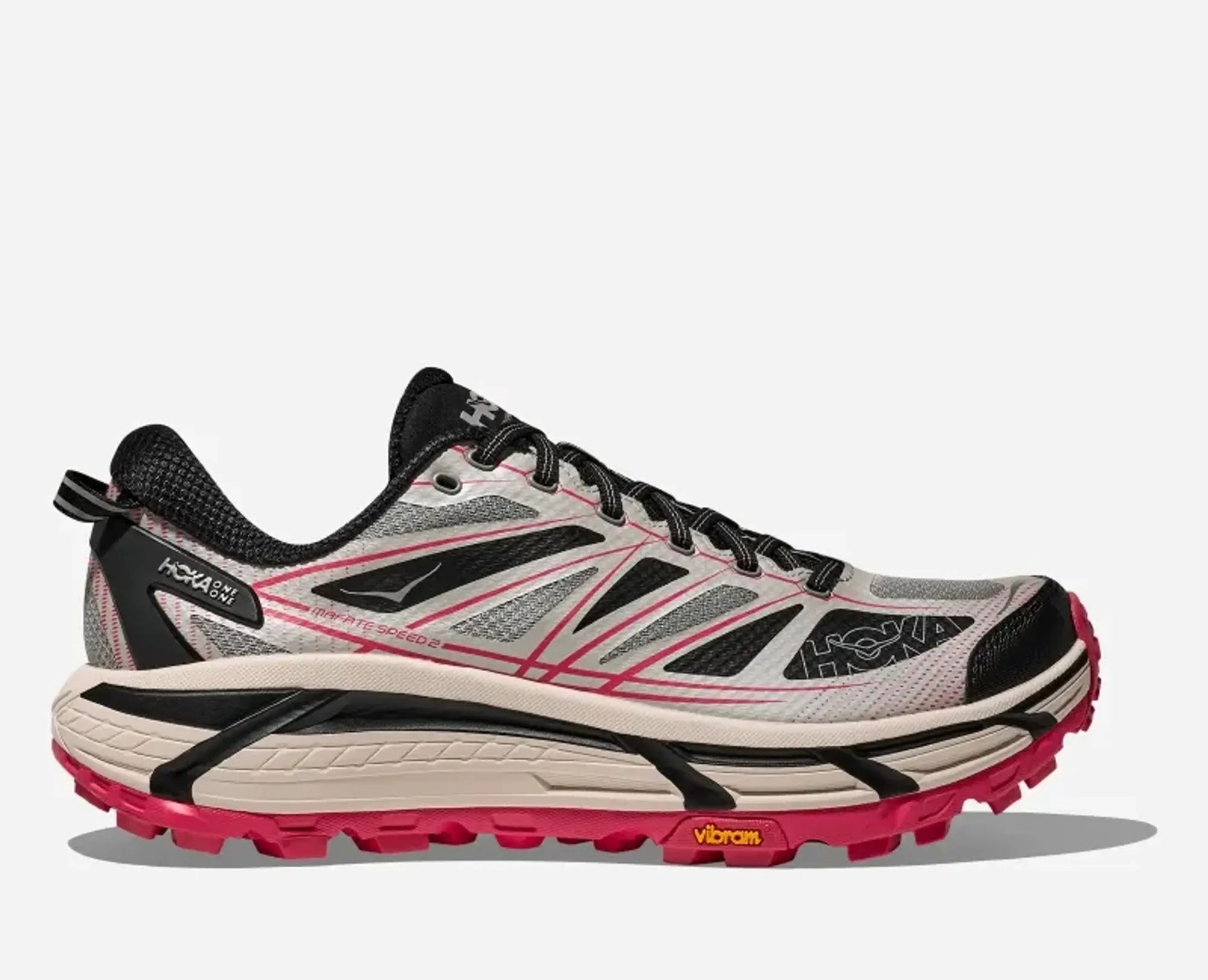 Hoka Mafate Speed 2 Lifestyle Shoes In Galactic Grey/Ruby Red