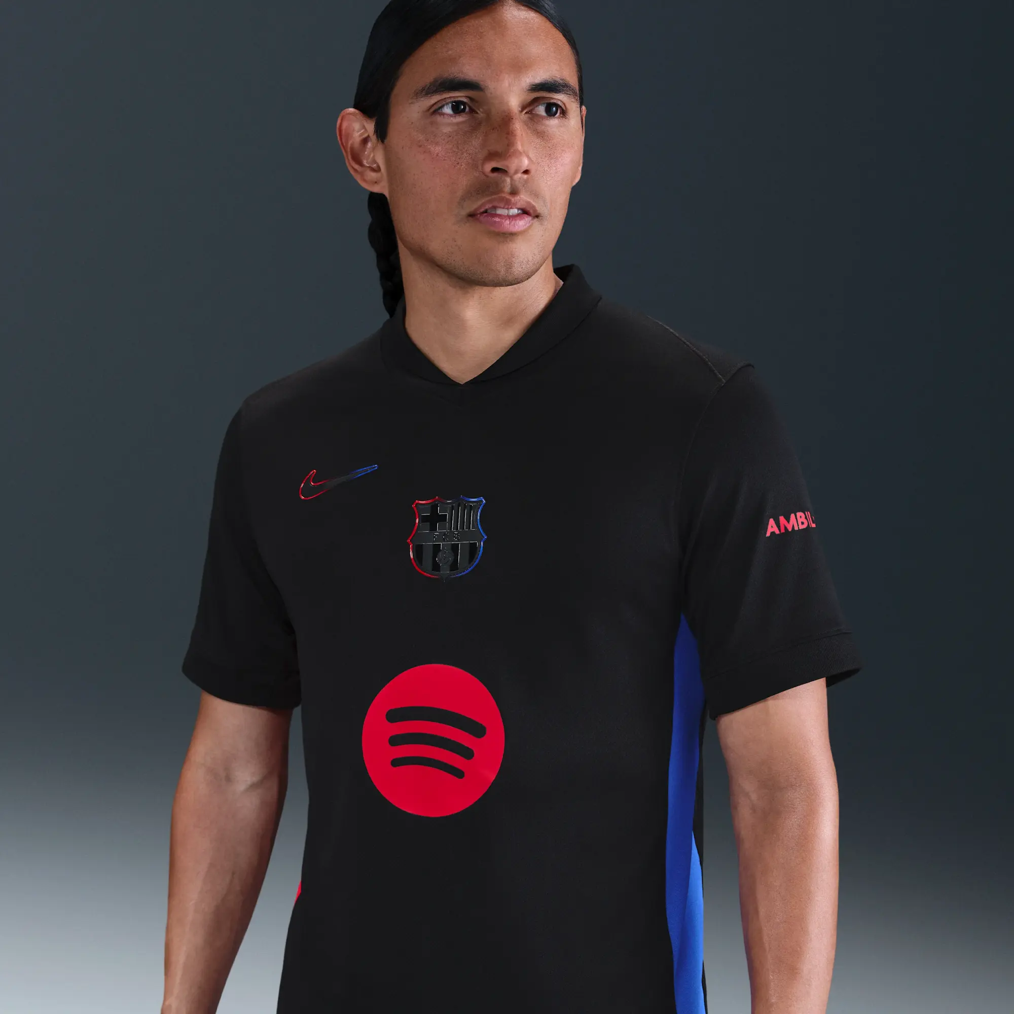 F.C. Barcelona 2024/25 Stadium Away Men's Nike Dri-FIT Football Replica Shirt - Black - Recycled Polyester