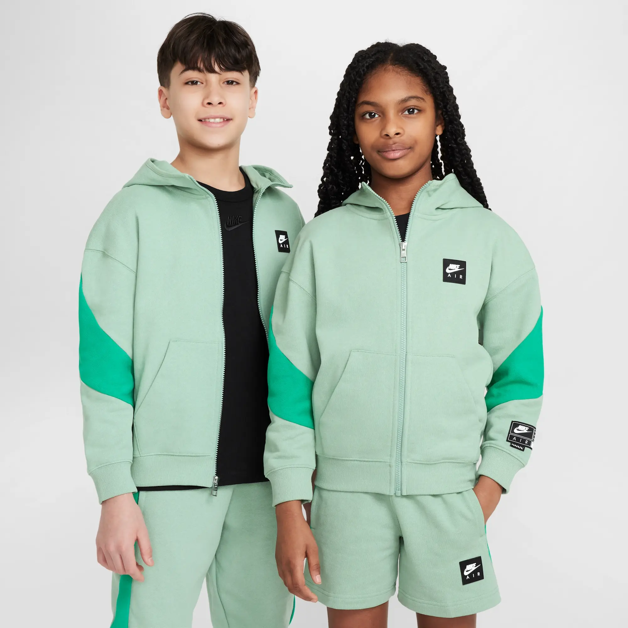 Nike Air Older Kids' Fleece Full-Zip Hoodie - Green - Cotton
