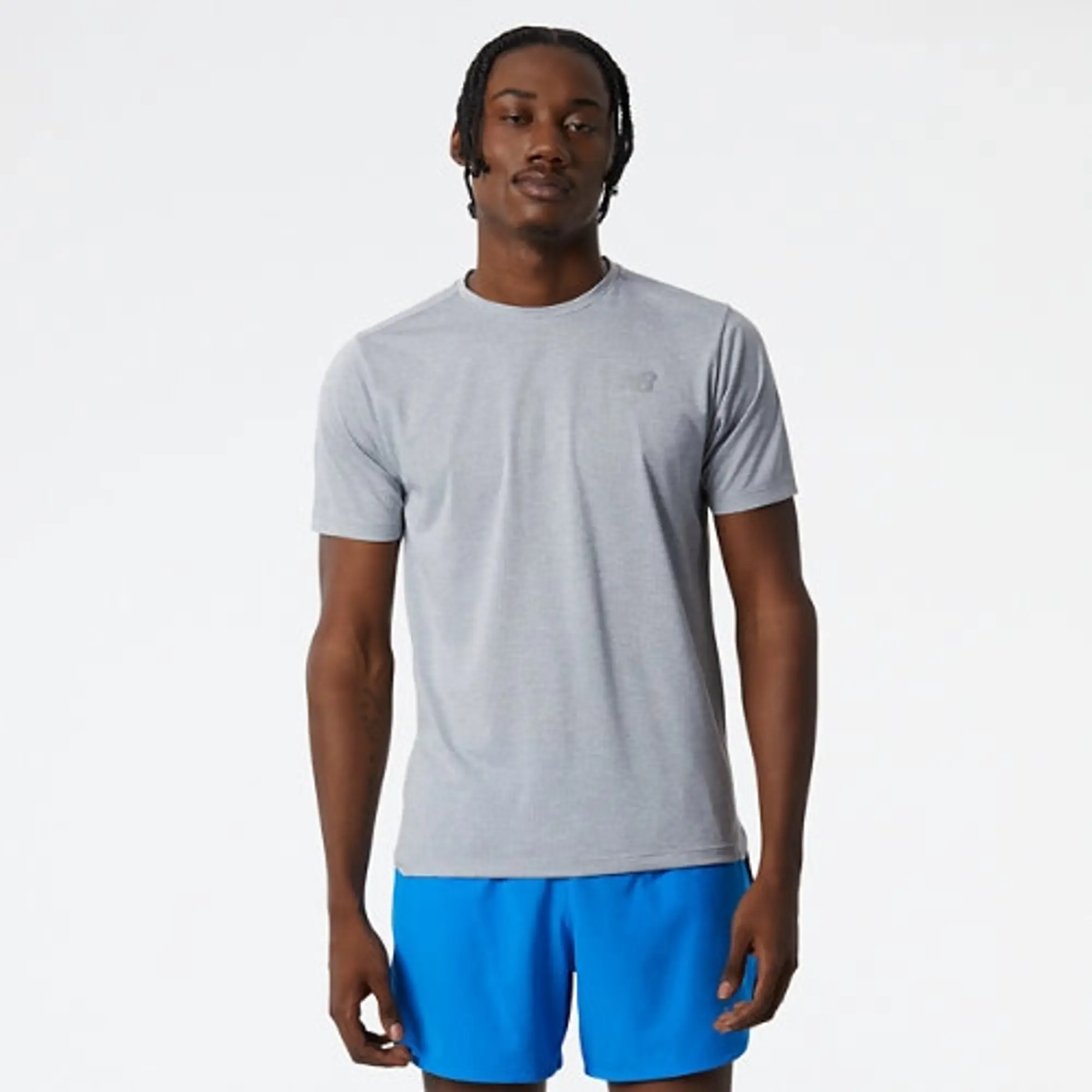 New Balance Men's Impact Run Short Sleeve in Grey Poly Knit