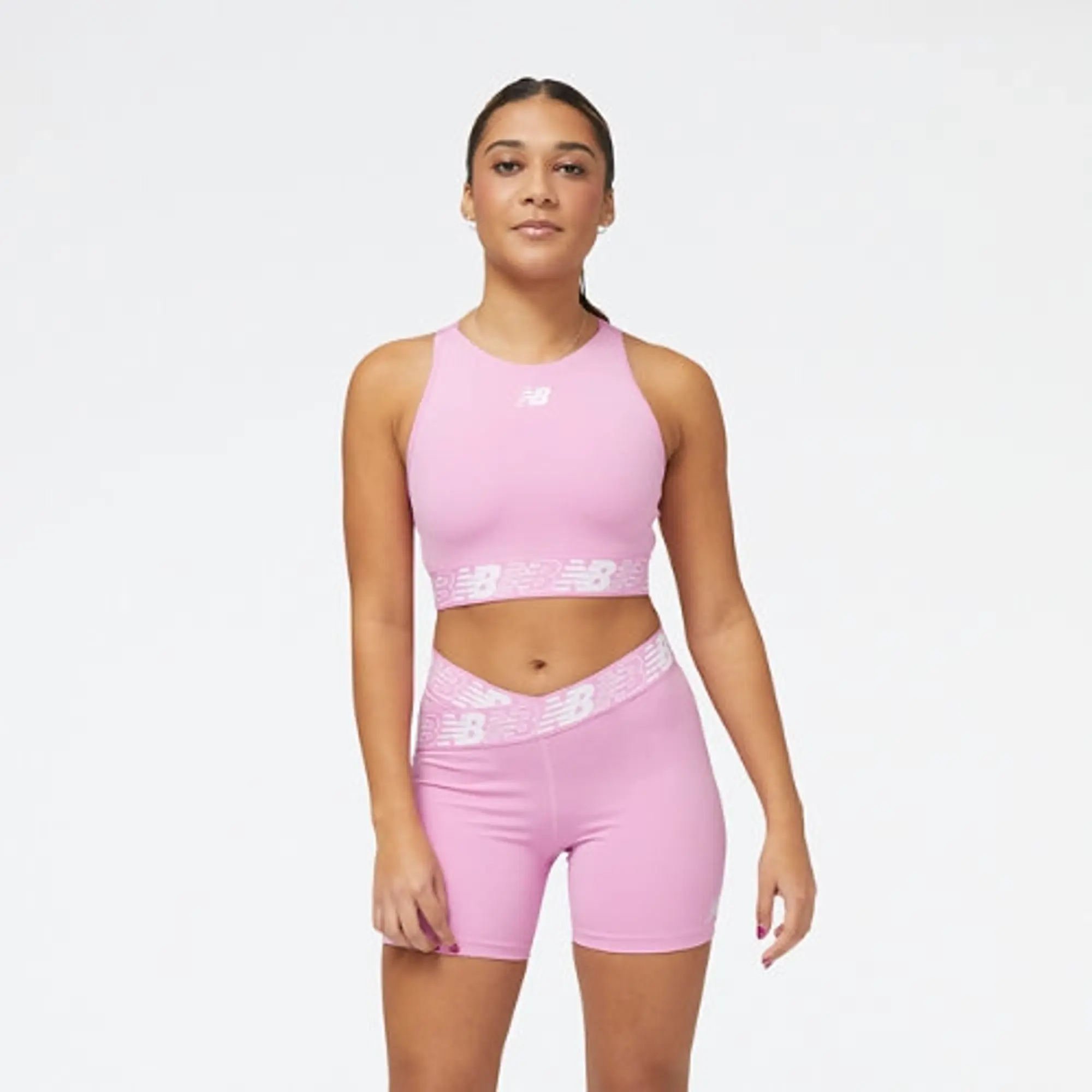 New Balance Women's Relentless Crop Bra in Red Poly Knit