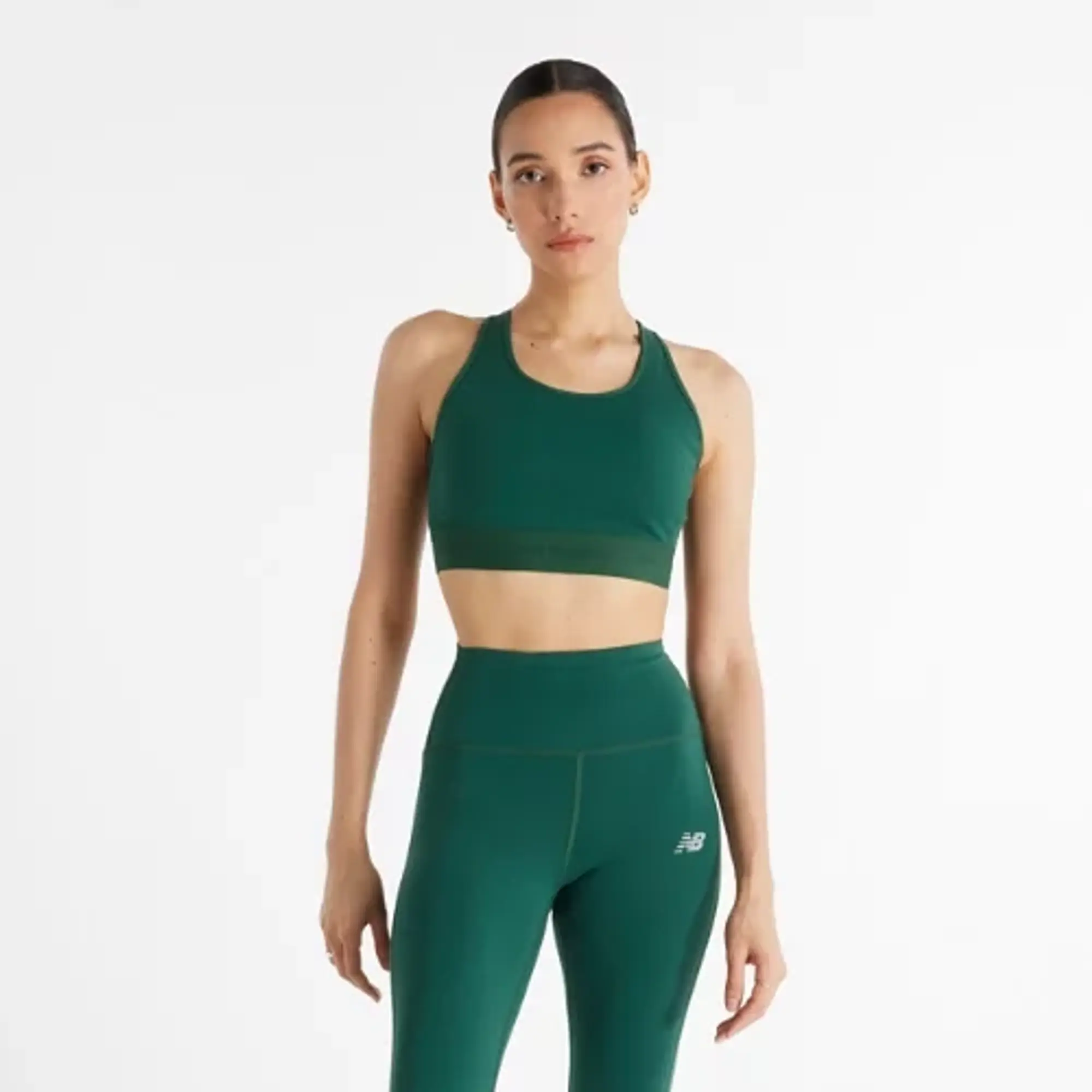 New Balance Women's NB Sleek Medium Support Sports Bra in Green Poly Knit