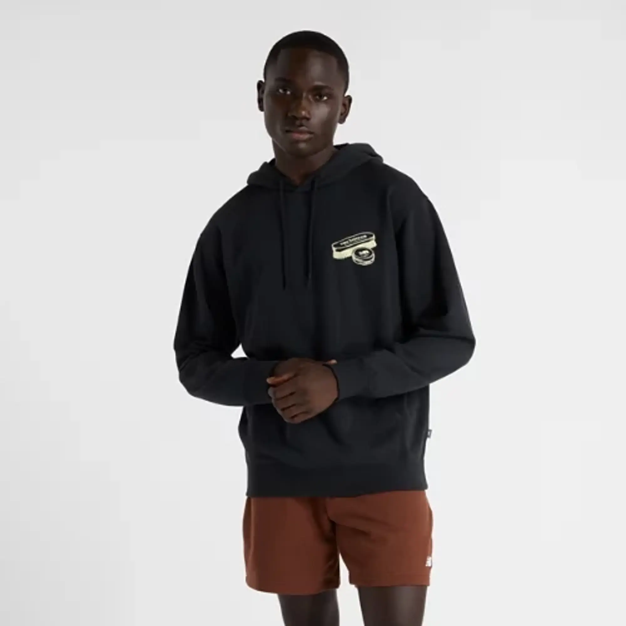 New Balance Men's French Terry Shine Hoodie in Black Cotton Fleece
