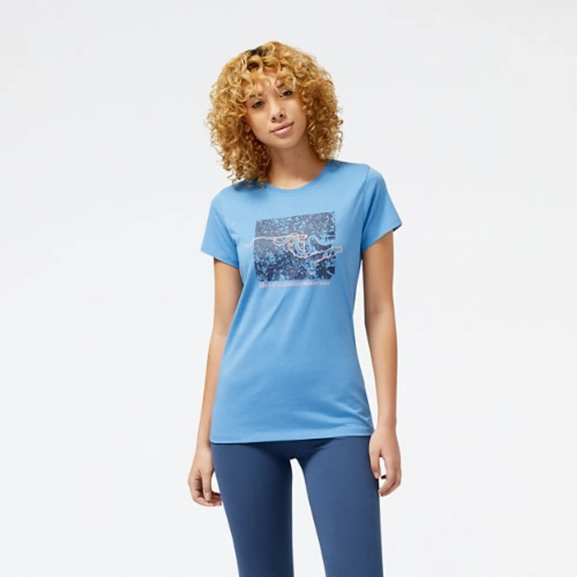 New Balance Women's London Edition Map Tee in Blue Cotton