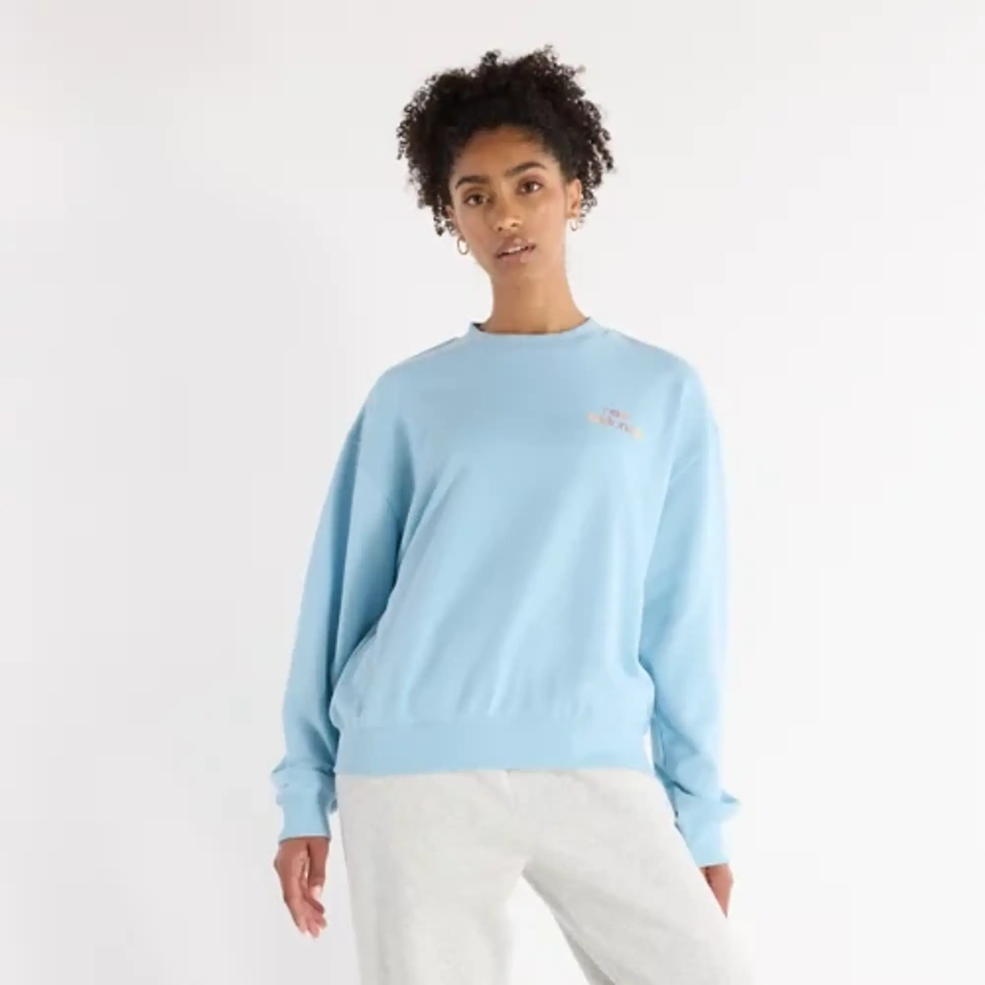 New Balance Women's French Terry Oversized Logo Crew in Blue Cotton Fleece