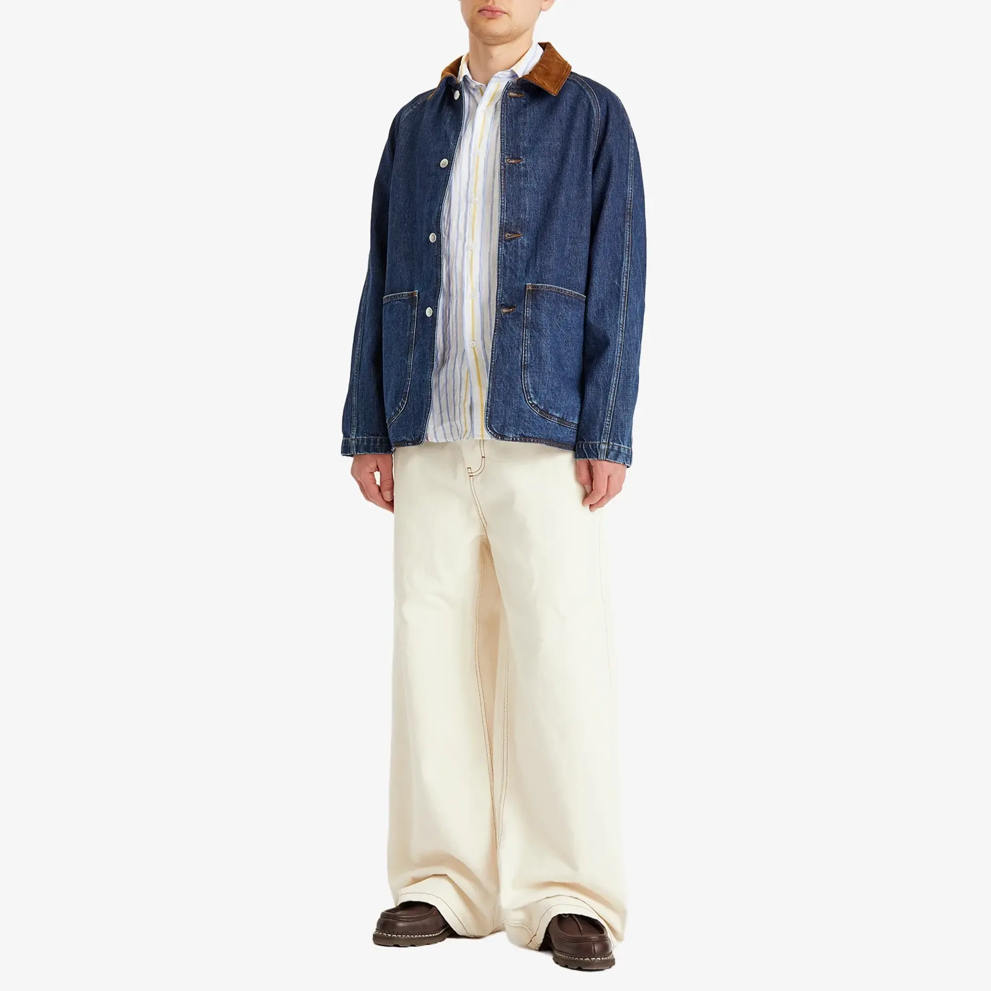 Drake's Men's Three Pocked Denim Chore Jacket Stone Wash