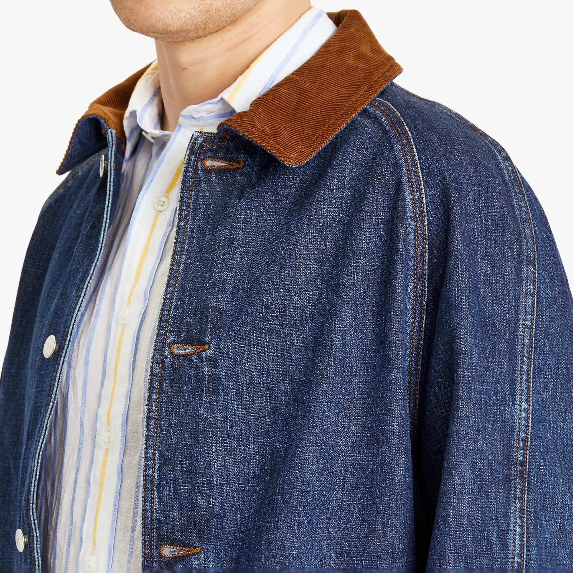 Drake's Men's Three Pocked Denim Chore Jacket Stone Wash