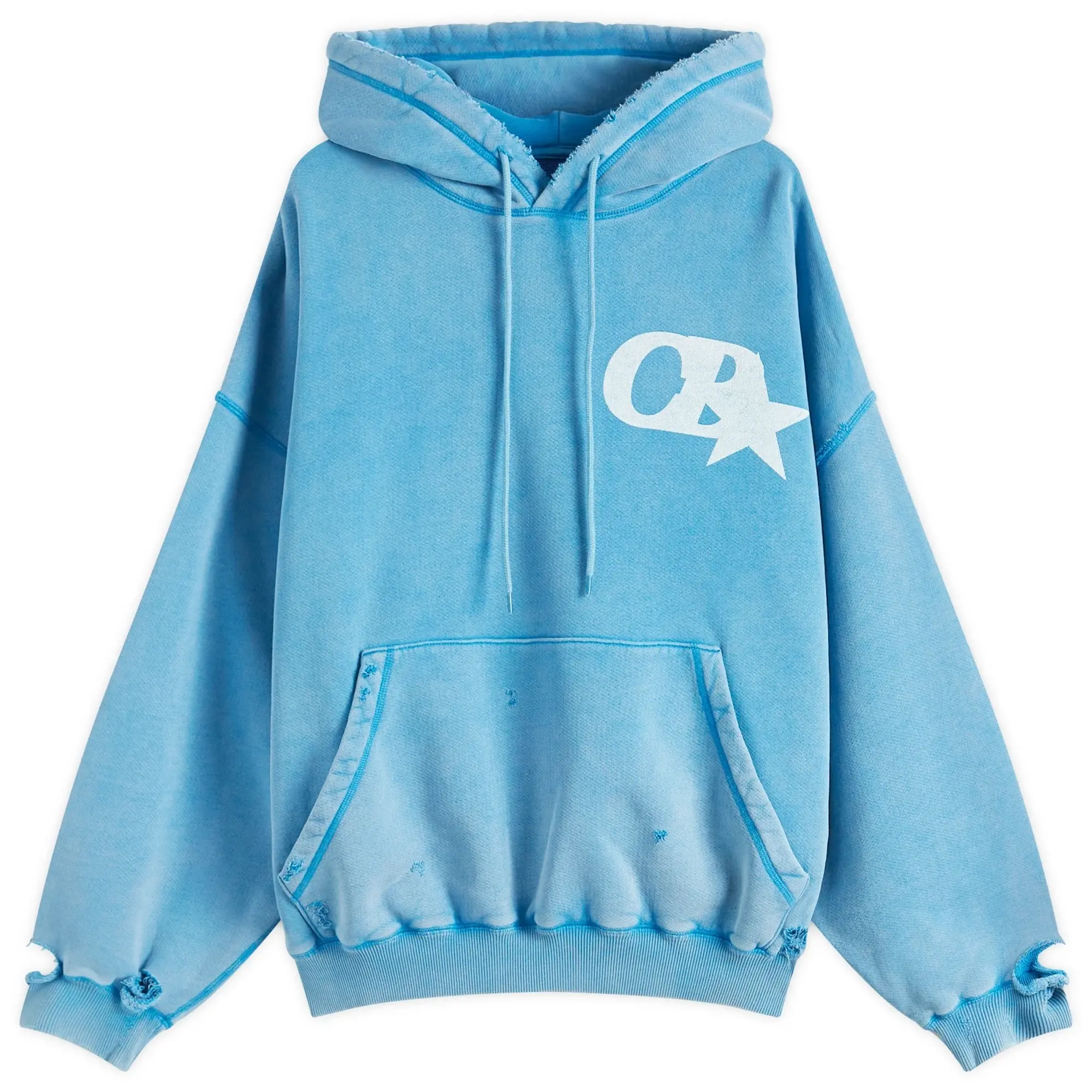 Cole Buxton Men's CB Star Distressed Pocket Hoodie Washed Blue