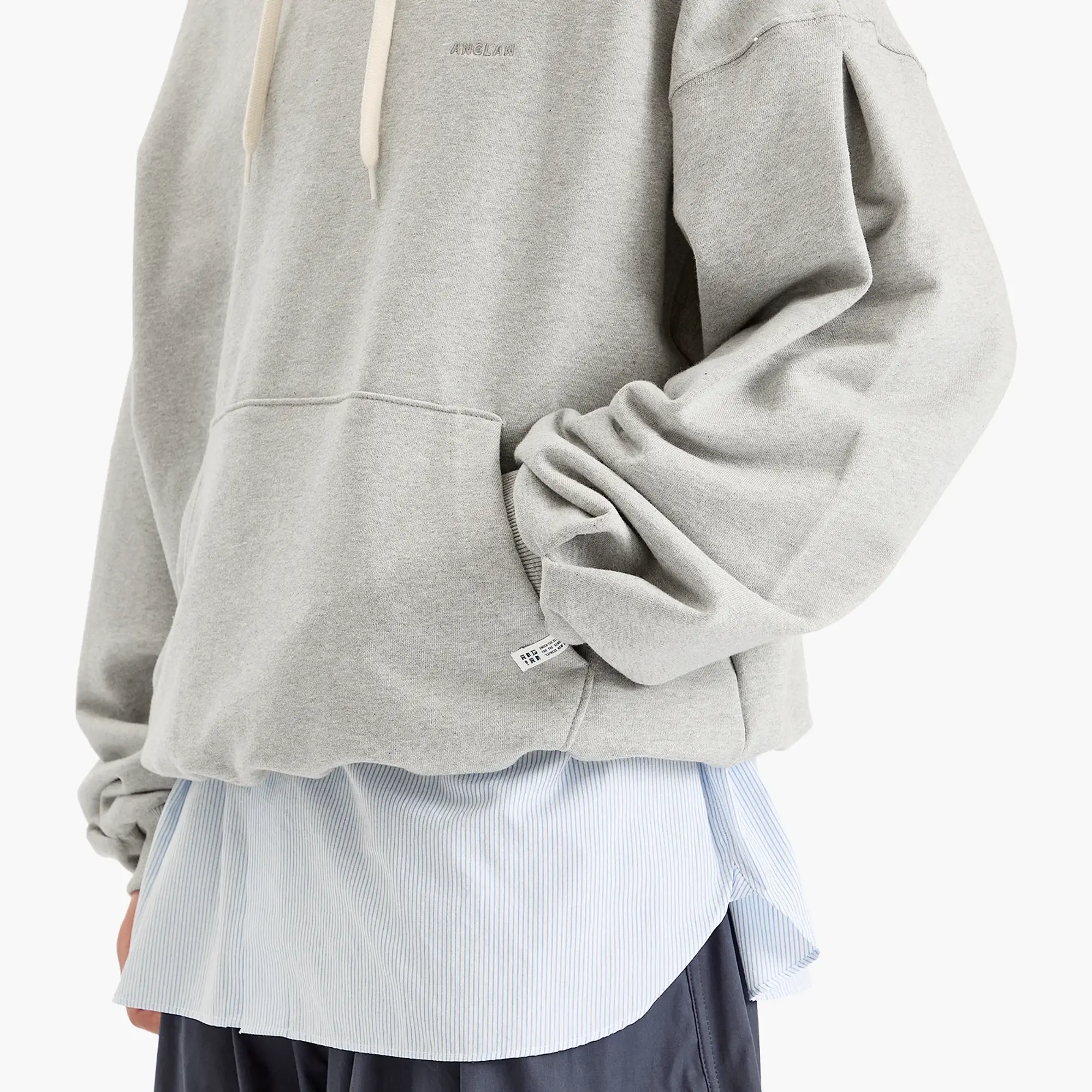 Anglan Men's Valley Tuck Sweat Balloon Hoodie Melange Grey