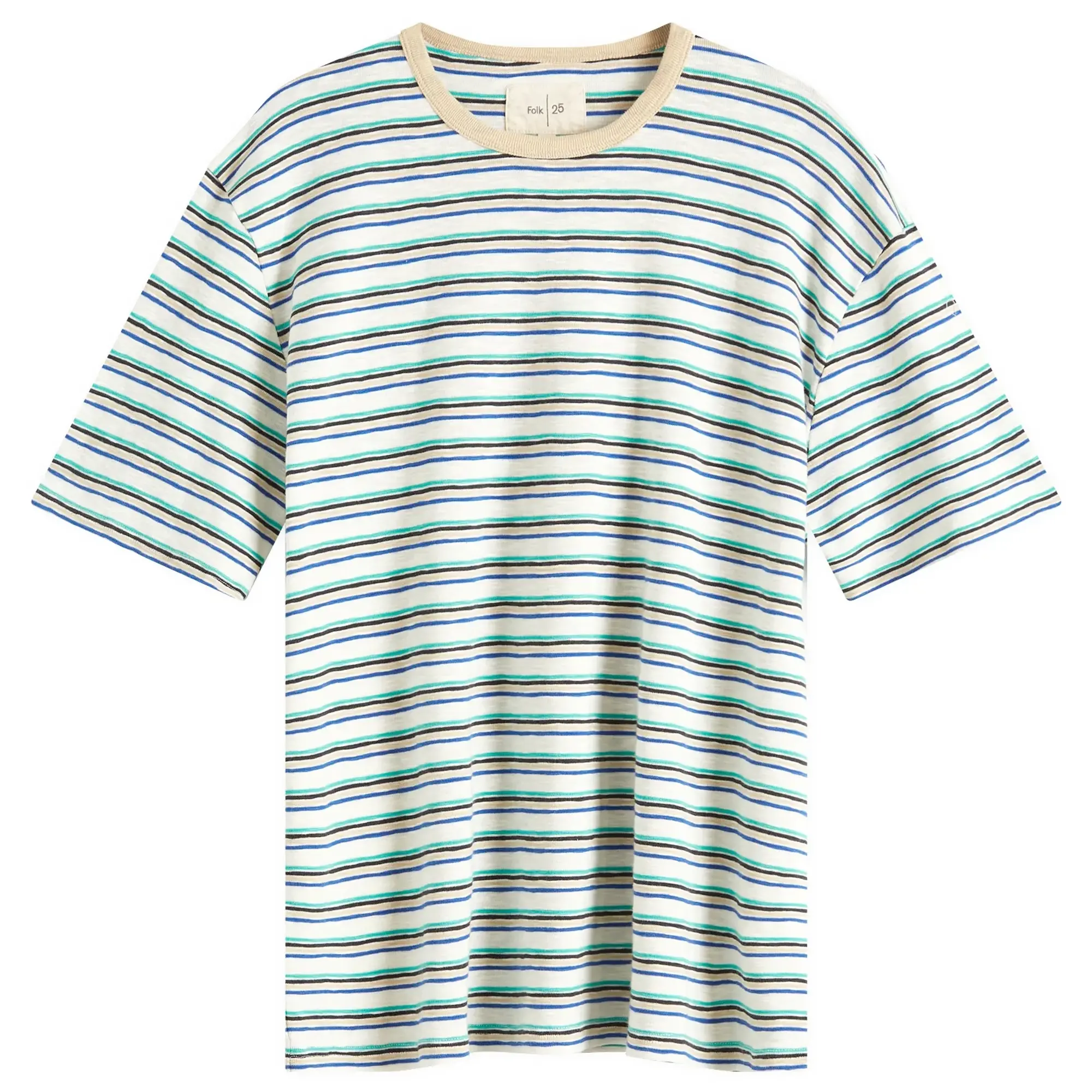 Folk Men's Multistripe T-Shirt Ecru Mix