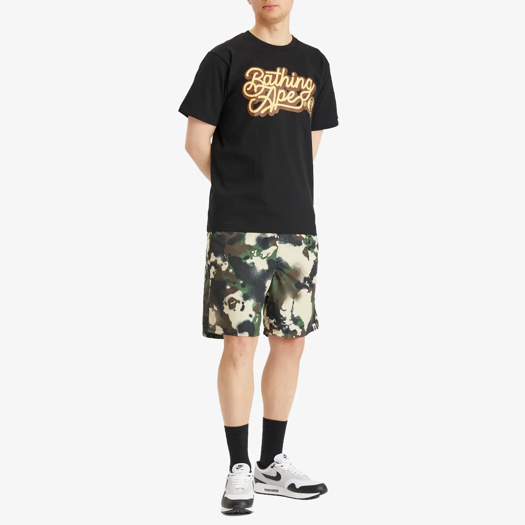 A Bathing Ape Men's Map Camo Regular Fit Beach Shorts Green