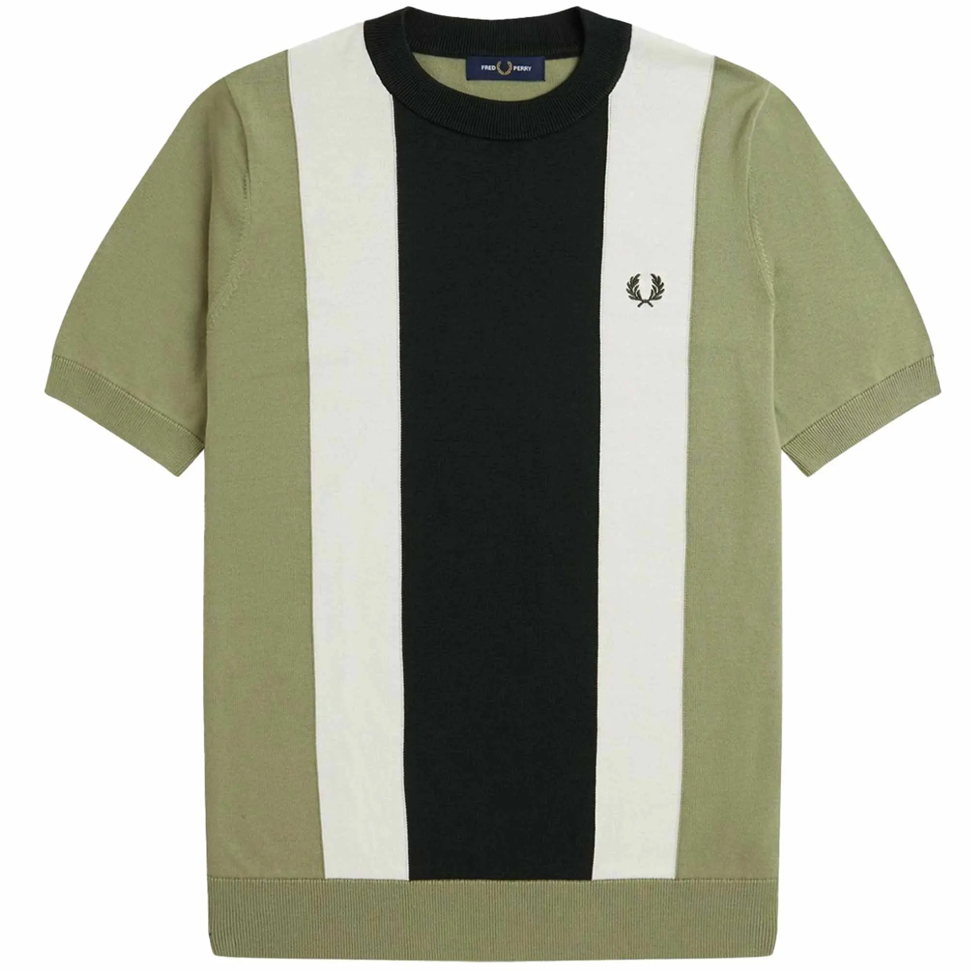 Vertical Stripe Knitted T-Shirt - Olive Mint