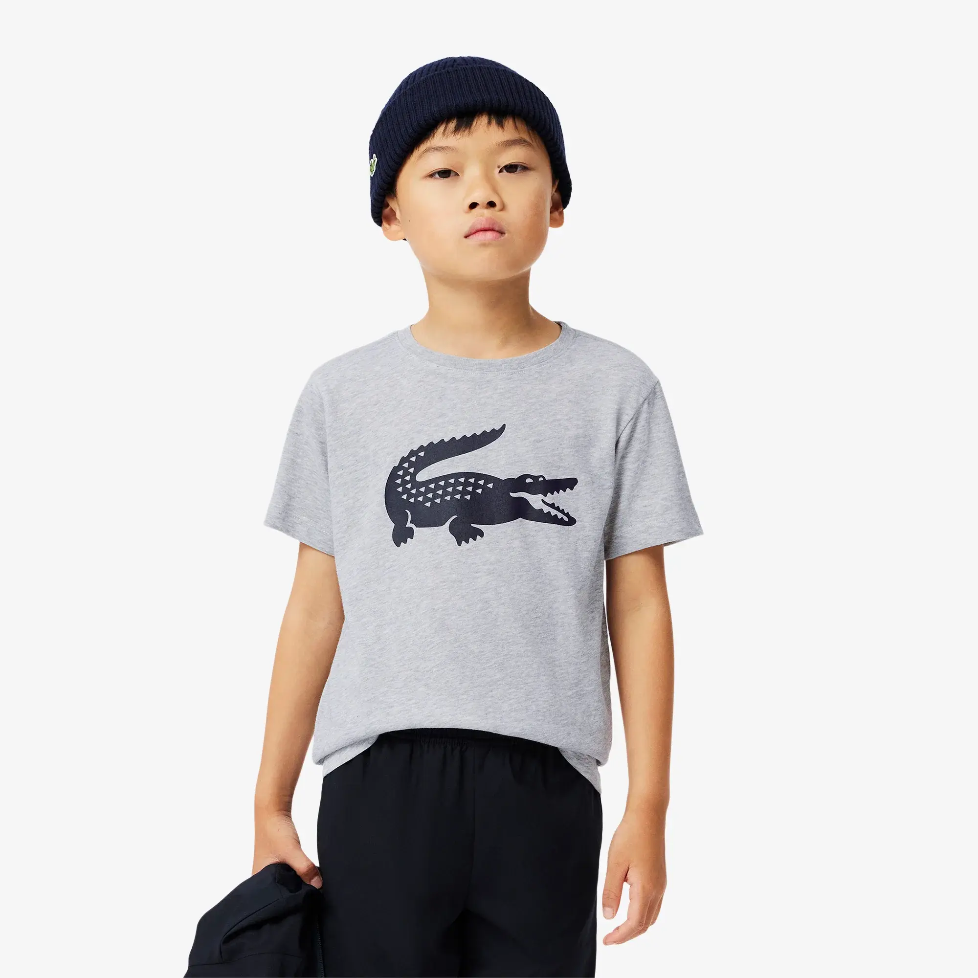 Lacoste Oversized Technical Cotton Sport T-shirt - Grey Chine / Navy Blue