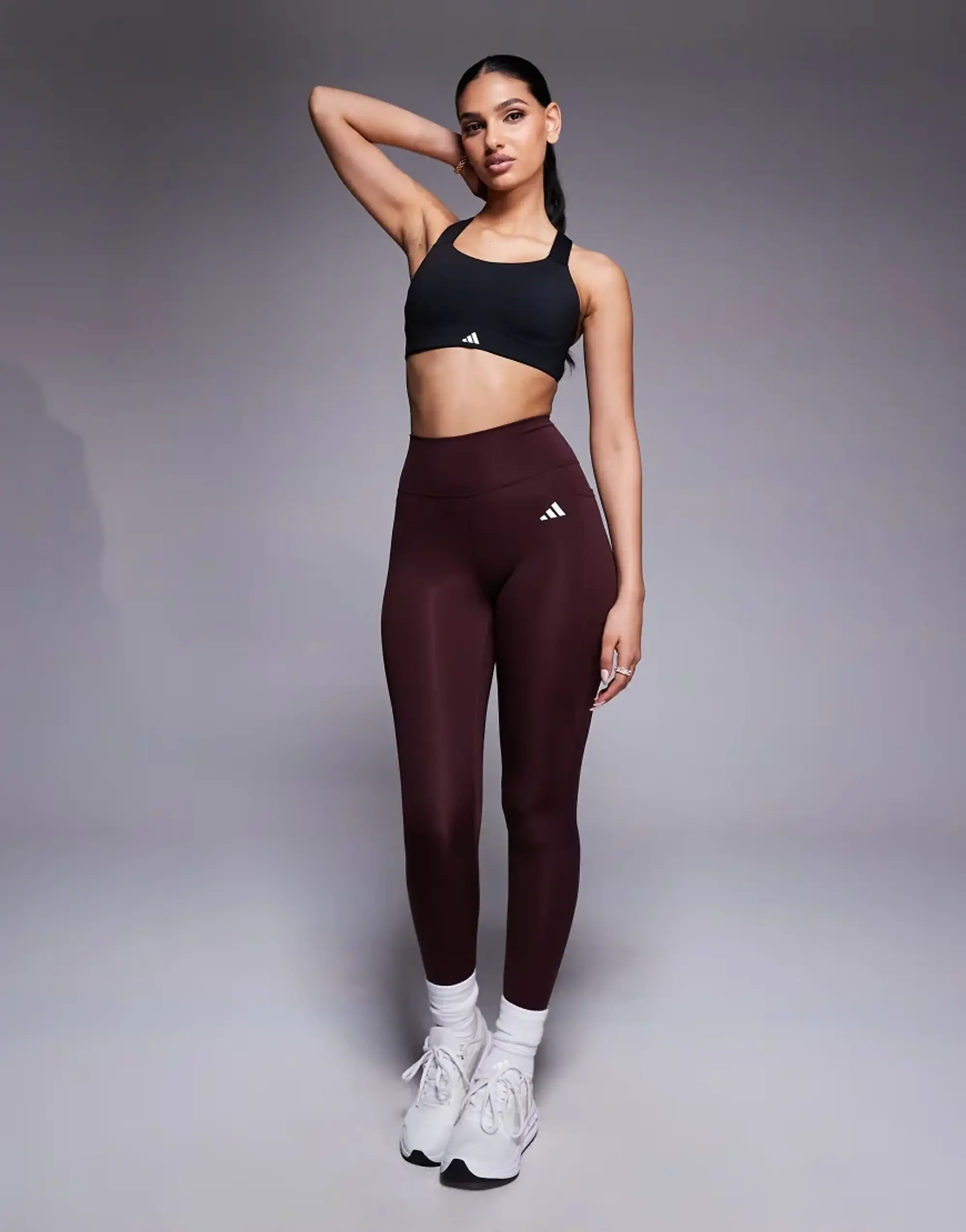 Adidas Training Essentials Optime Full Length Leggings In Burgundy-Red