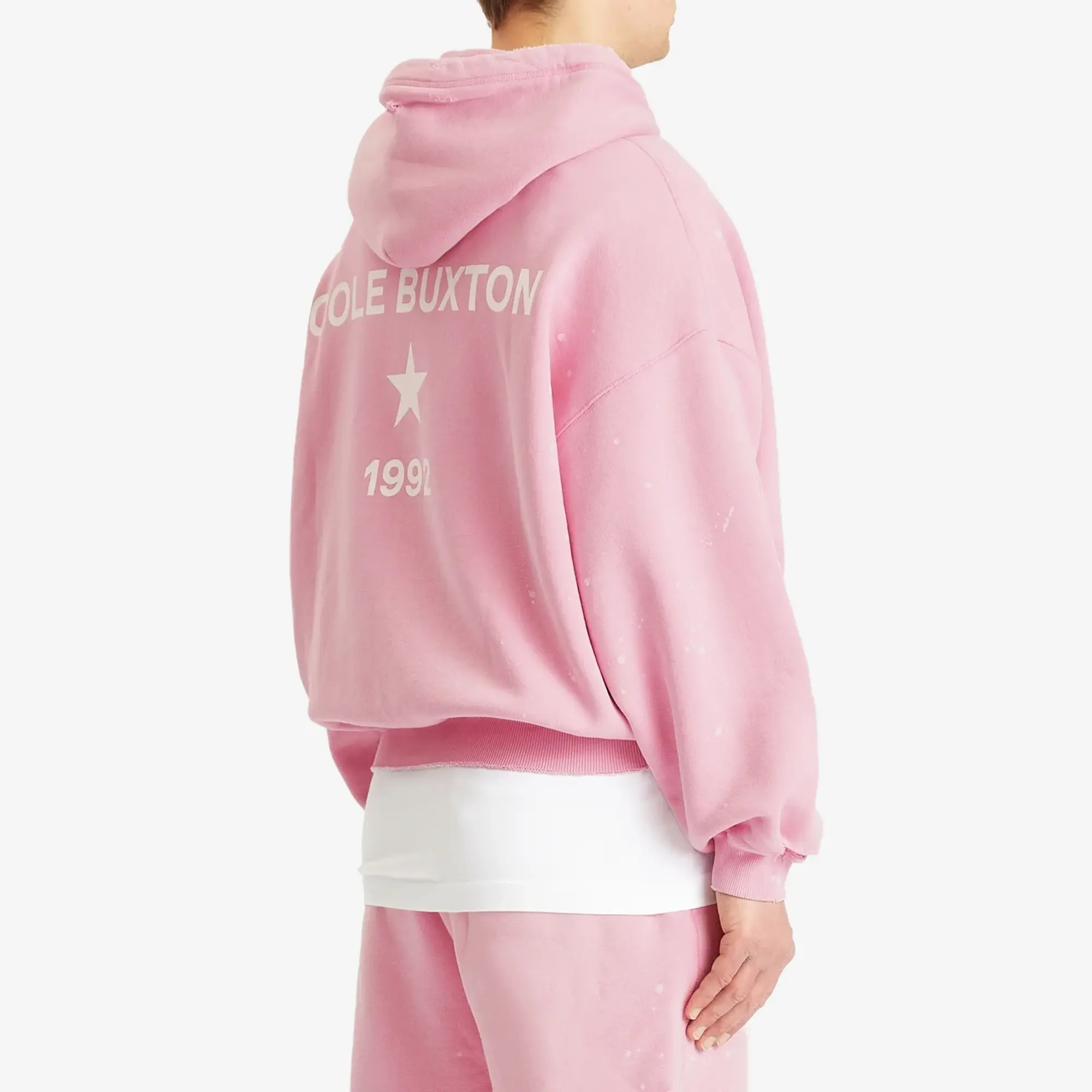 Cole Buxton Men's 1992 Distressed Hoodie Washed Pink