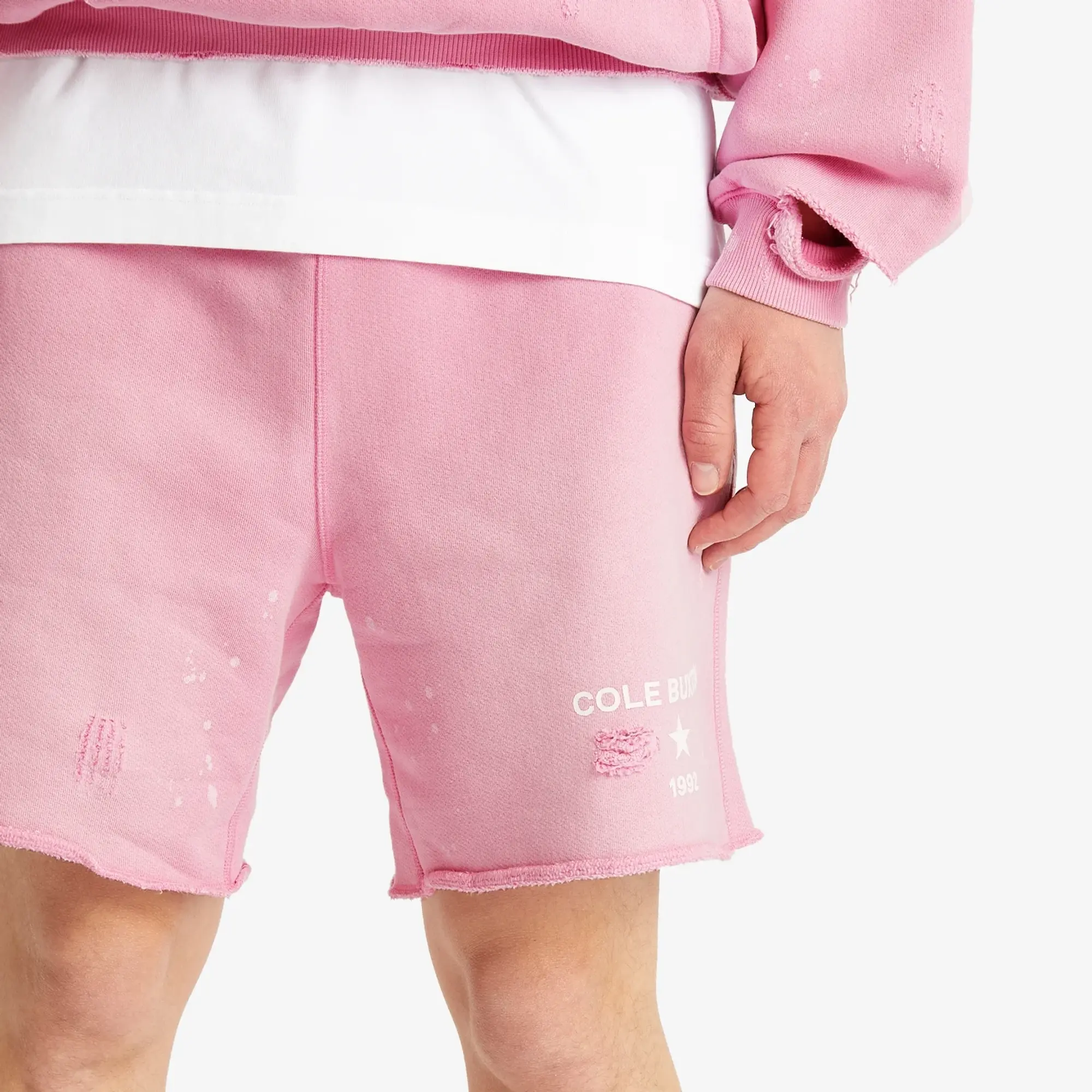 Cole Buxton Men's 1992 Distressed Shorts Washed Pink