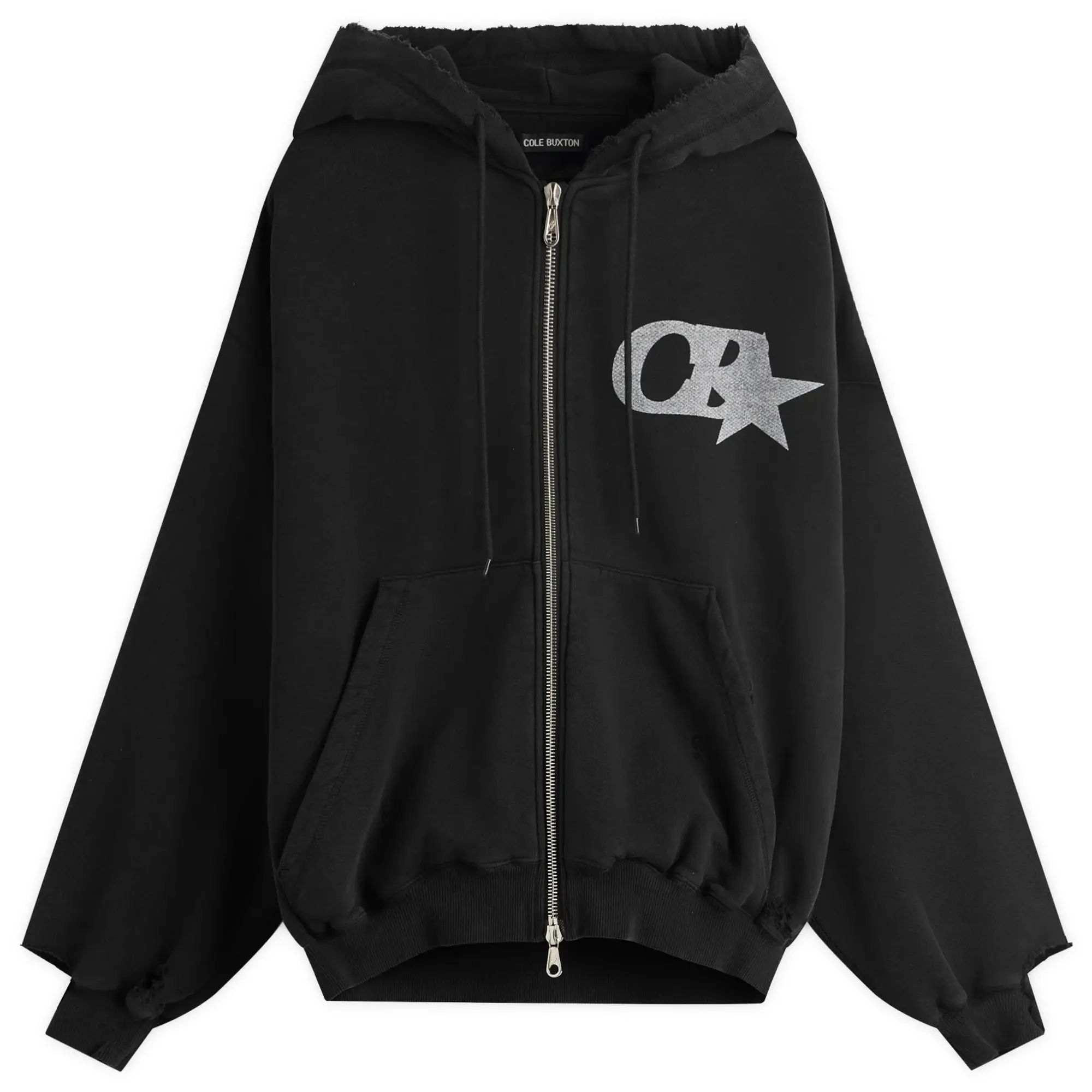 Cole Buxton Men's CB Star Distressed Pocket Zipped Hoodie Vintage Black