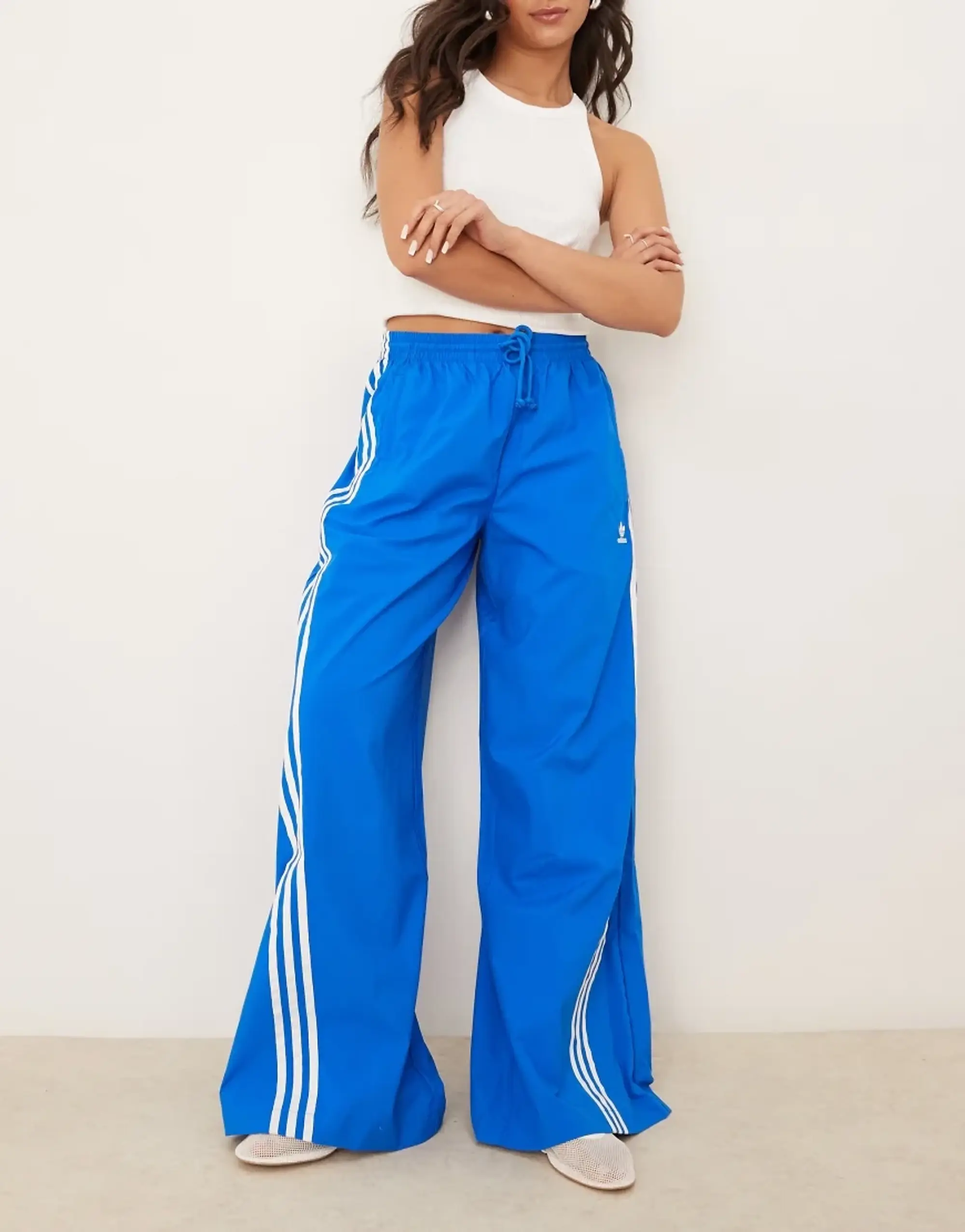 Adidas Originals Three Stripe Oversized Track Pants In Blue