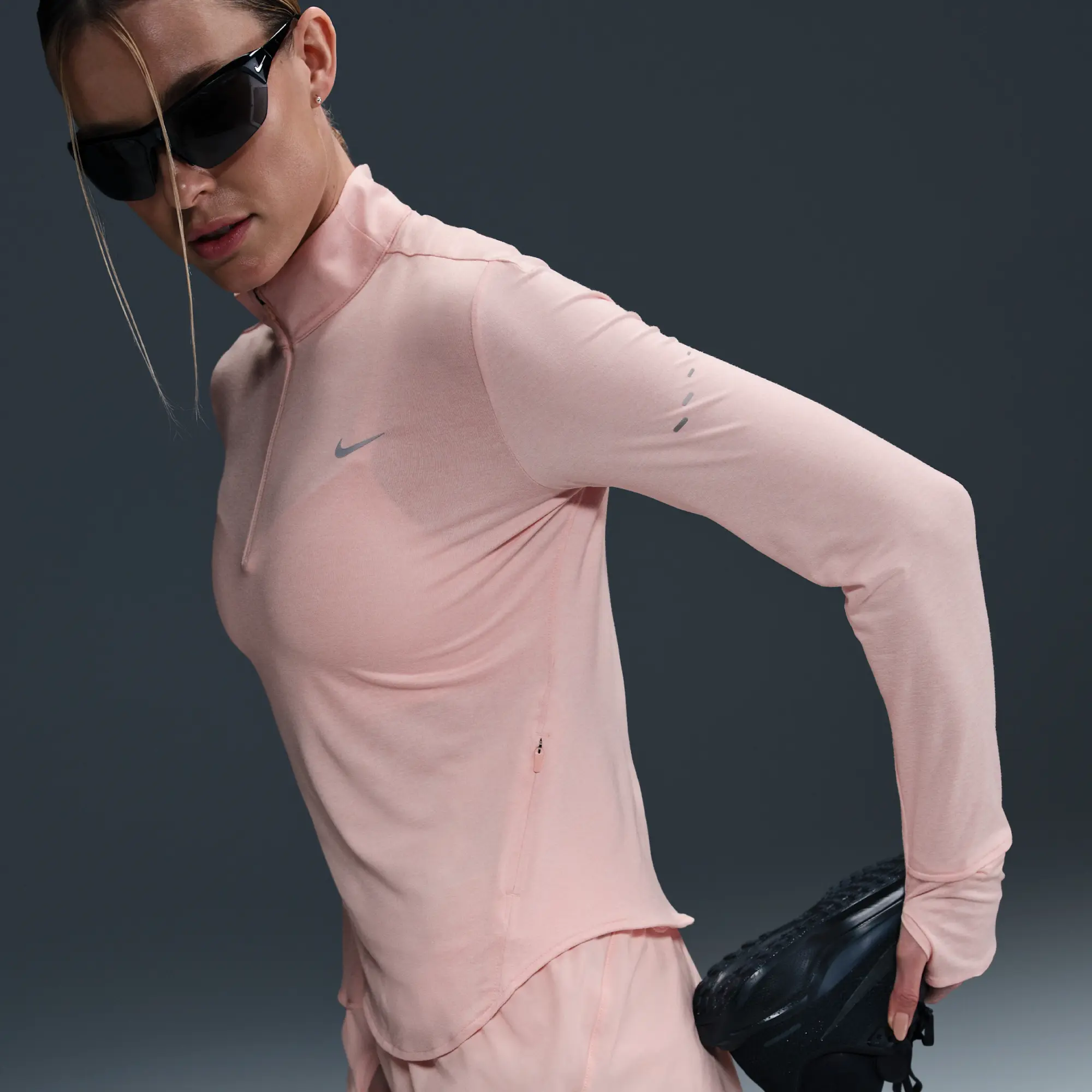Nike Swift Women's Dri-FIT UV 1/4-Zip Running Top - Pink - Polyester/Elastane