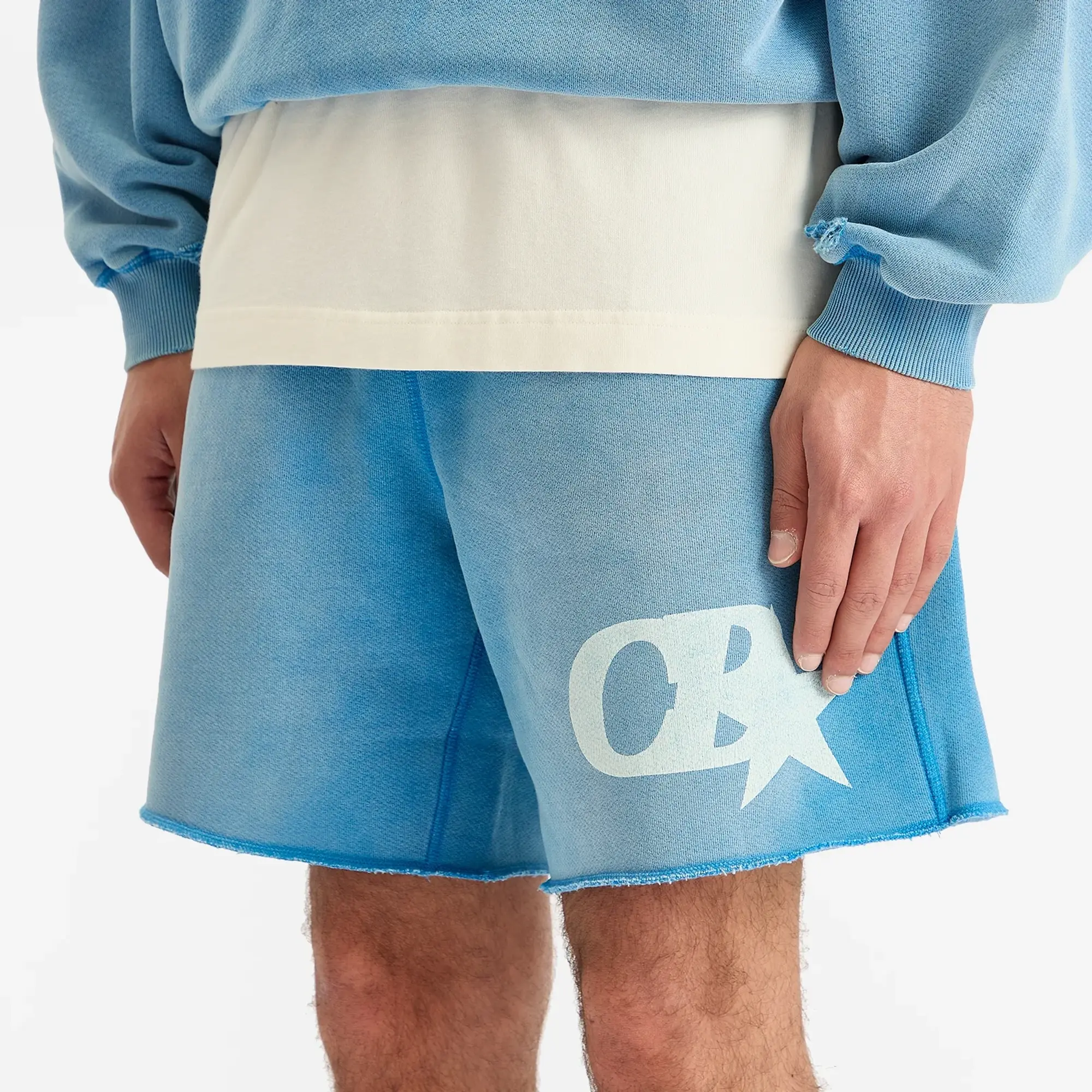 Cole Buxton Men's CB Star Distressed Shorts Washed Blue