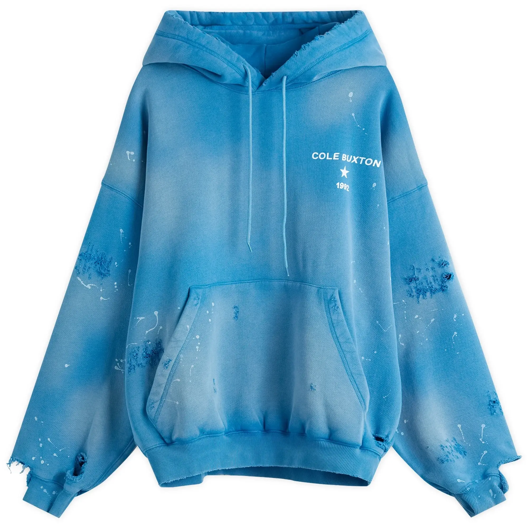 Cole Buxton Men's 1992 Distressed Hoodie Washed Blue