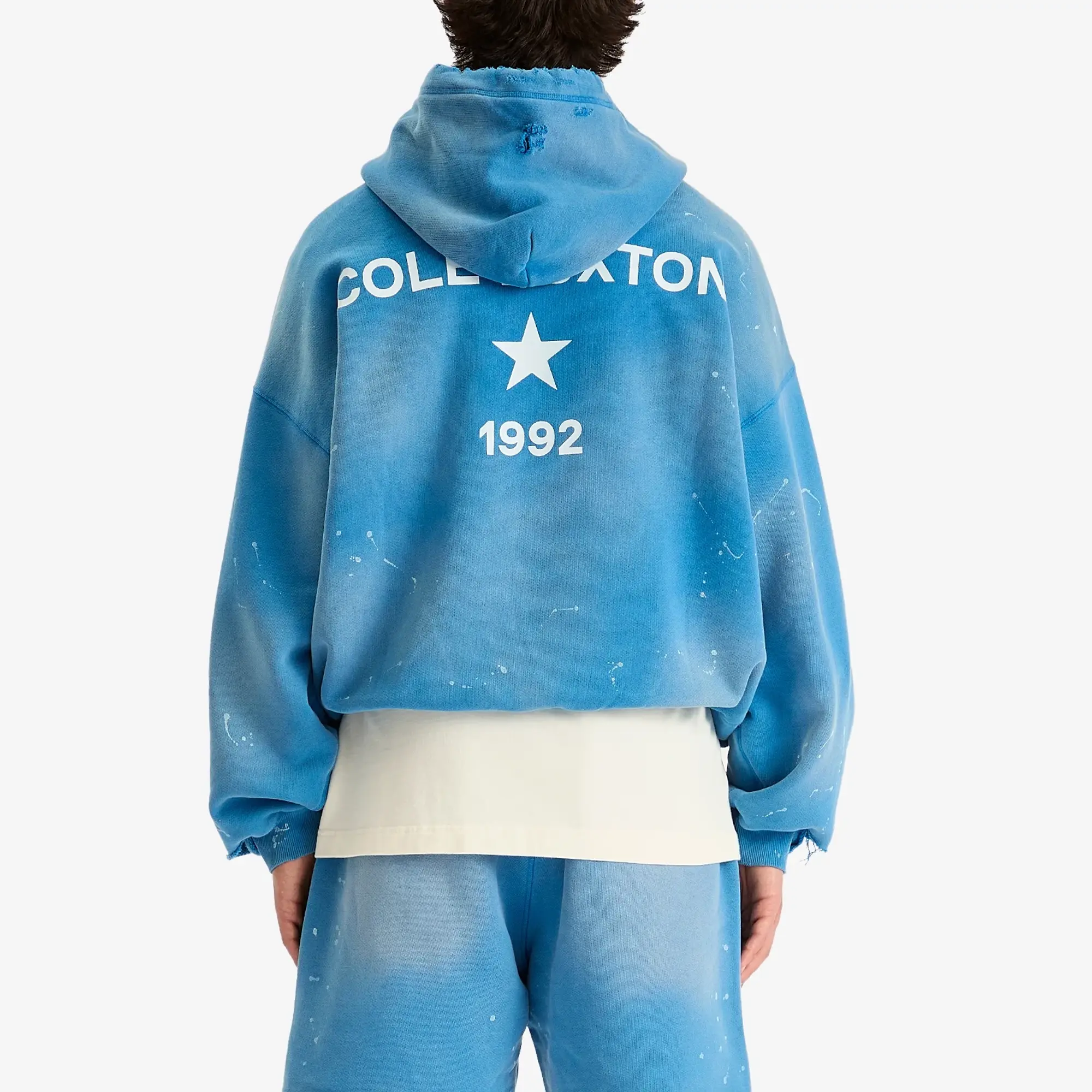 Cole Buxton Men's 1992 Distressed Hoodie Washed Blue