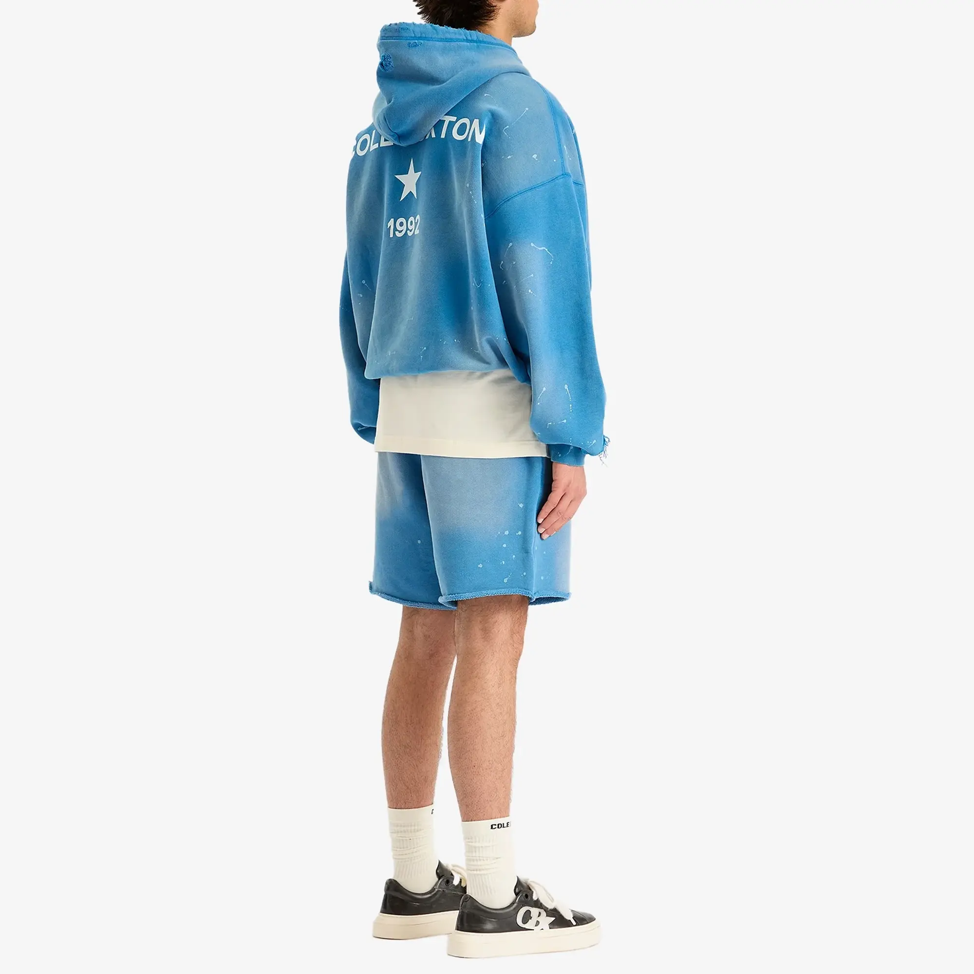 Cole Buxton Men's 1992 Distressed Hoodie Washed Blue