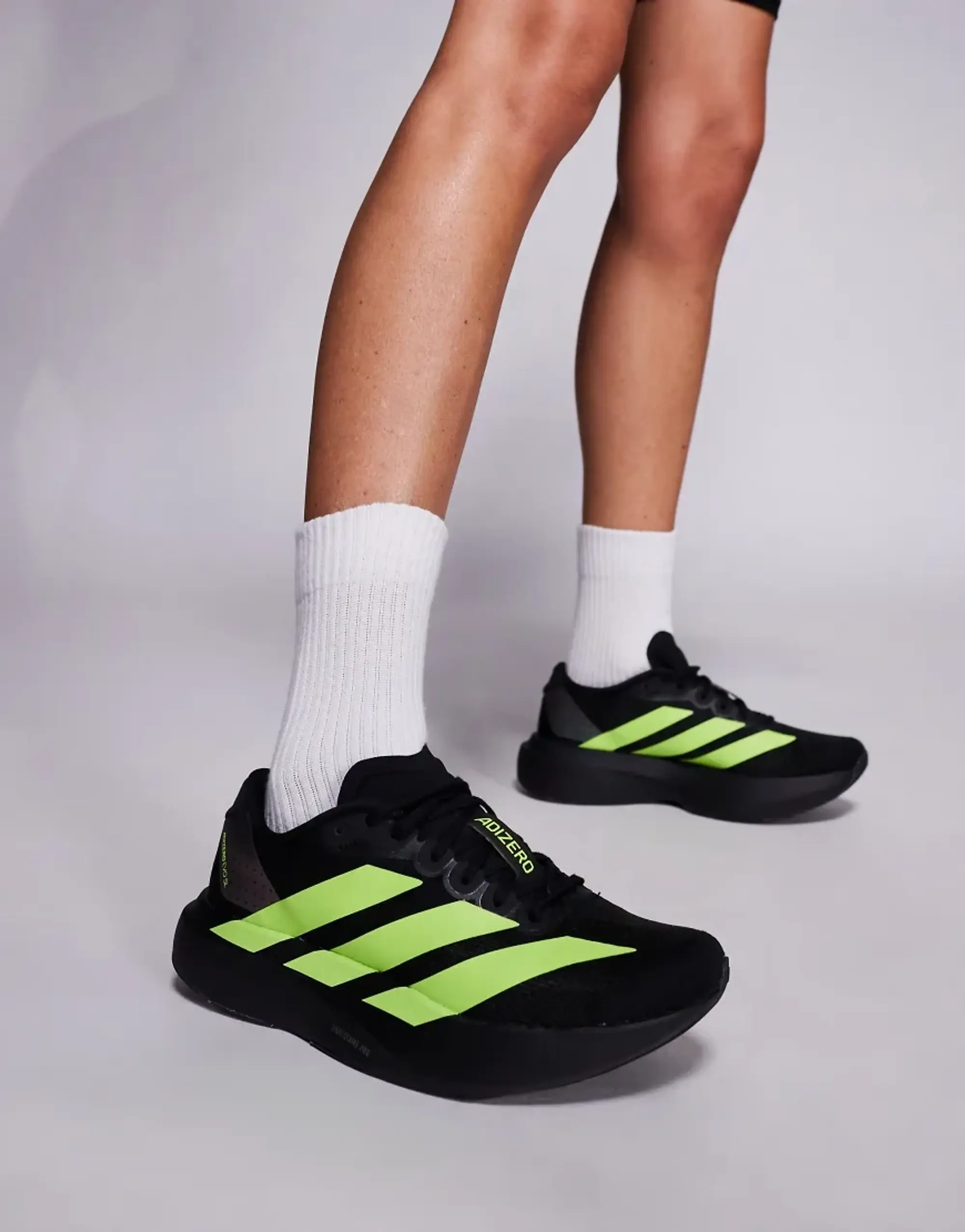 Adidas Running Adizero Evo Sl Trainers In Black And Neon Yellow