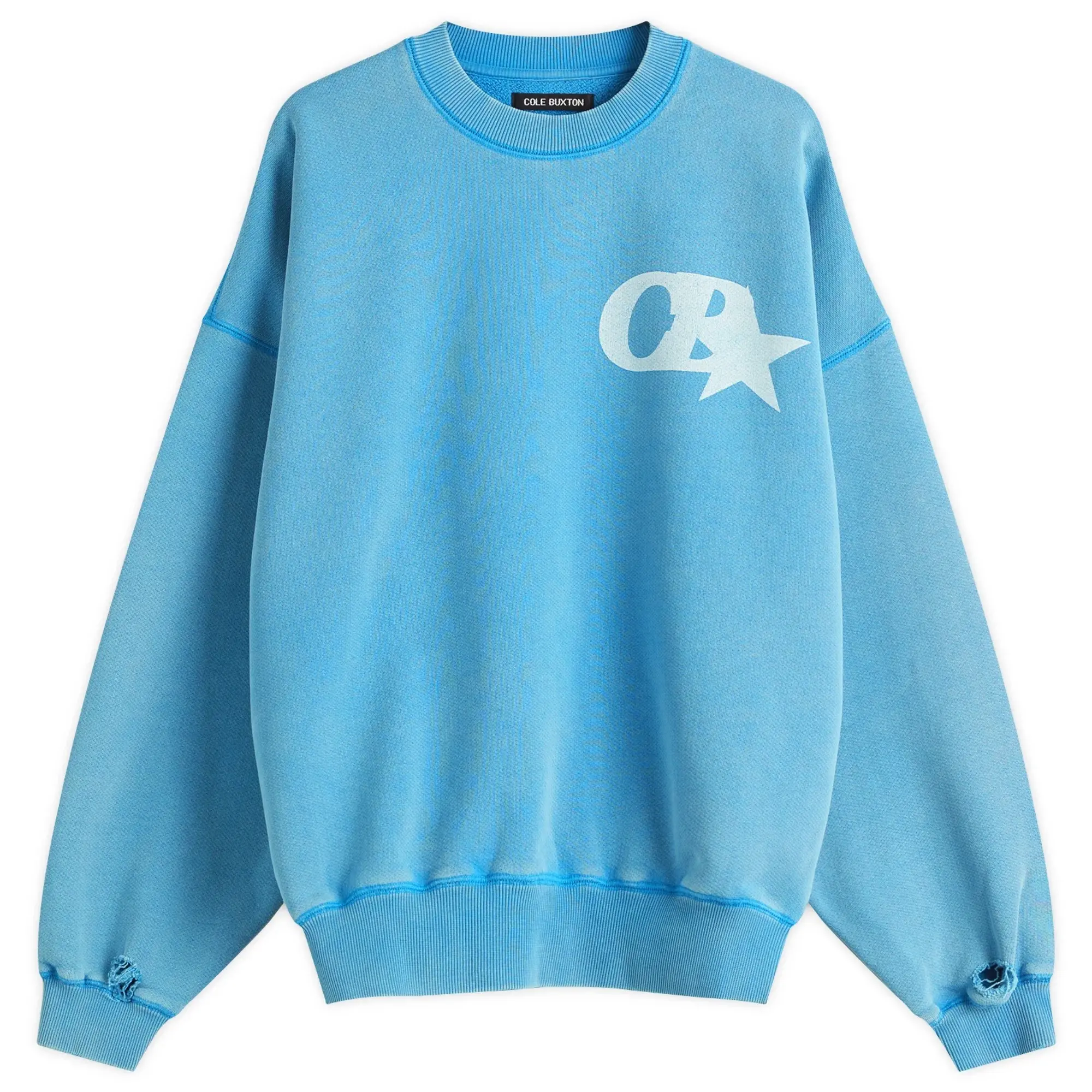 Cole Buxton Men's CB Star Distressed Sweatshirt Washed Blue