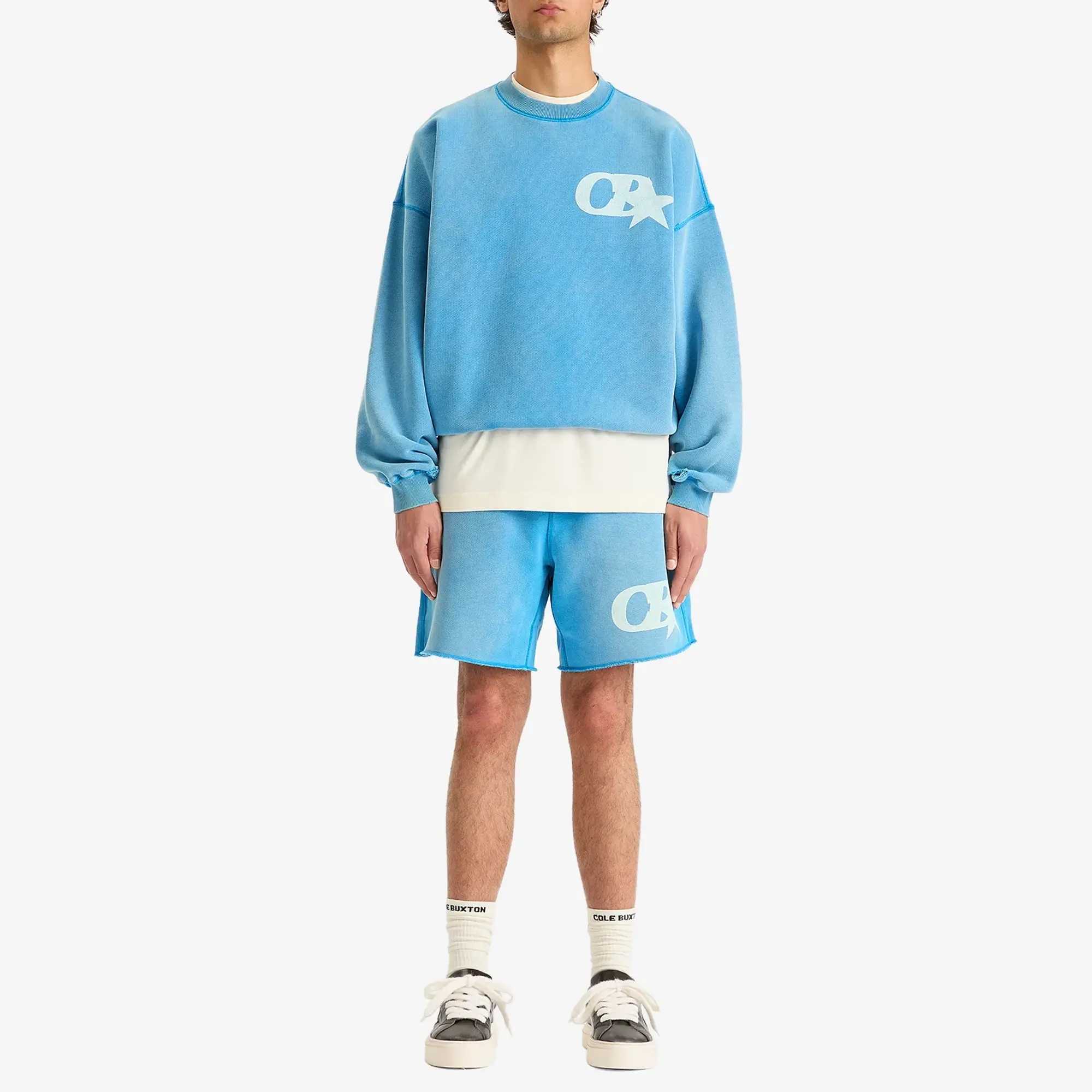 Cole Buxton Men's CB Star Distressed Sweatshirt Washed Blue