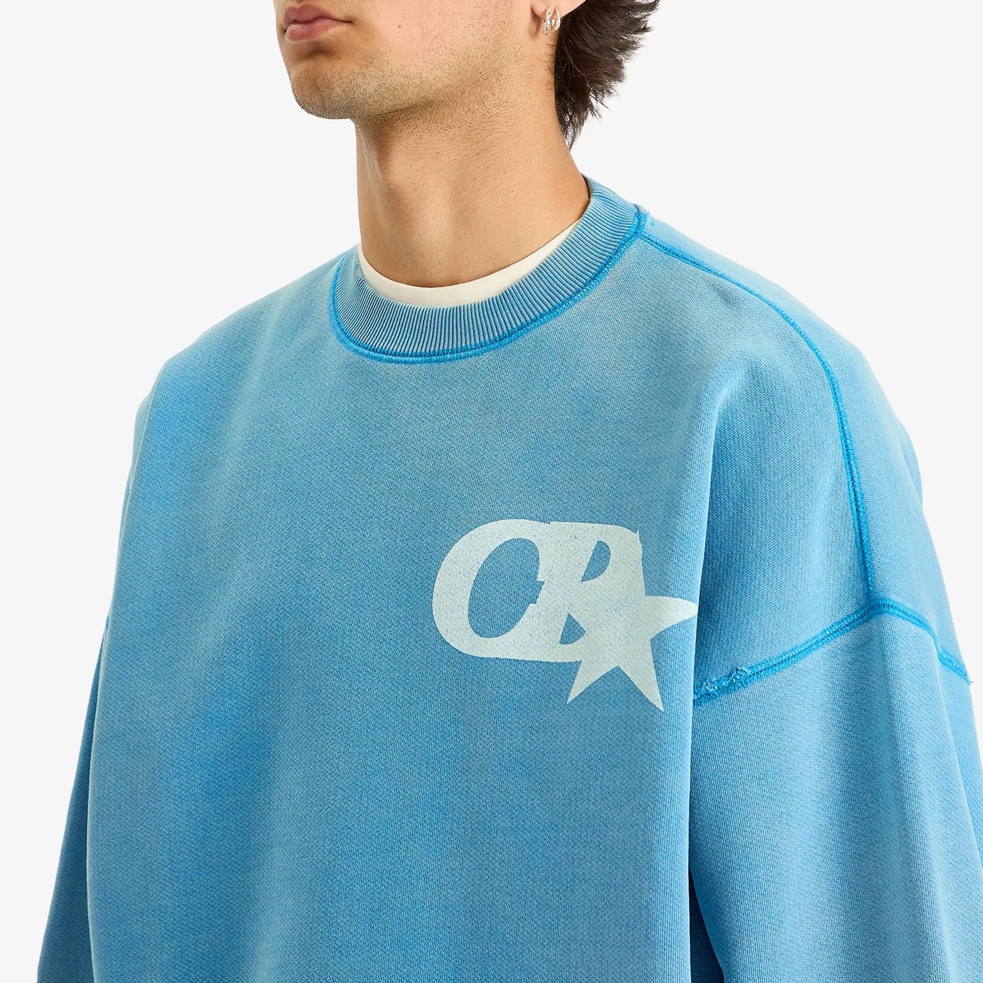 Cole Buxton Men's CB Star Distressed Sweatshirt Washed Blue