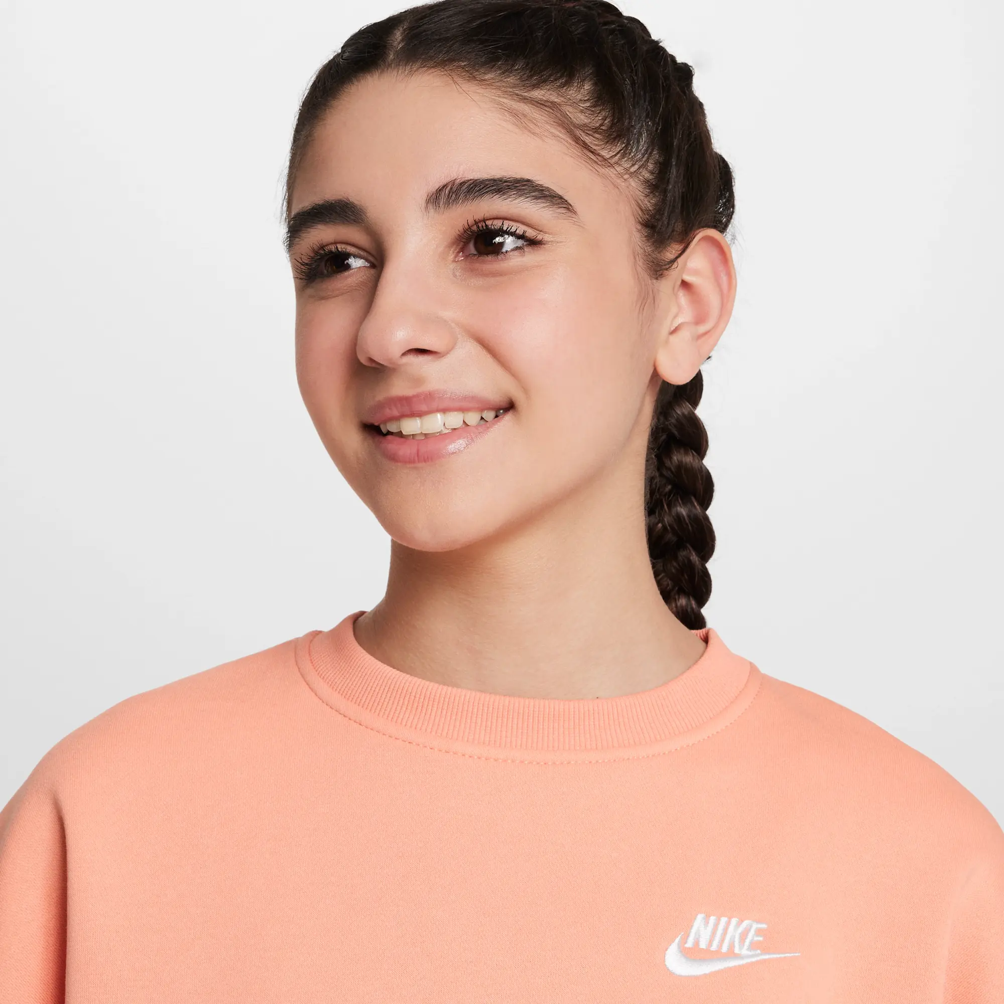 Nike Sportswear Club Fleece Girls' Boxy Crew-Neck Sweatshirt - Orange - Fleece > Club Fleece